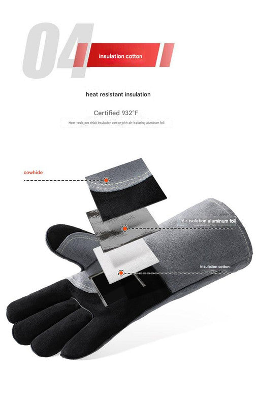 Heavy-Duty Leather Heat Resistant Gloves - 500°C BBQ, Welding & Oven Mitts with Long Cuffs brown