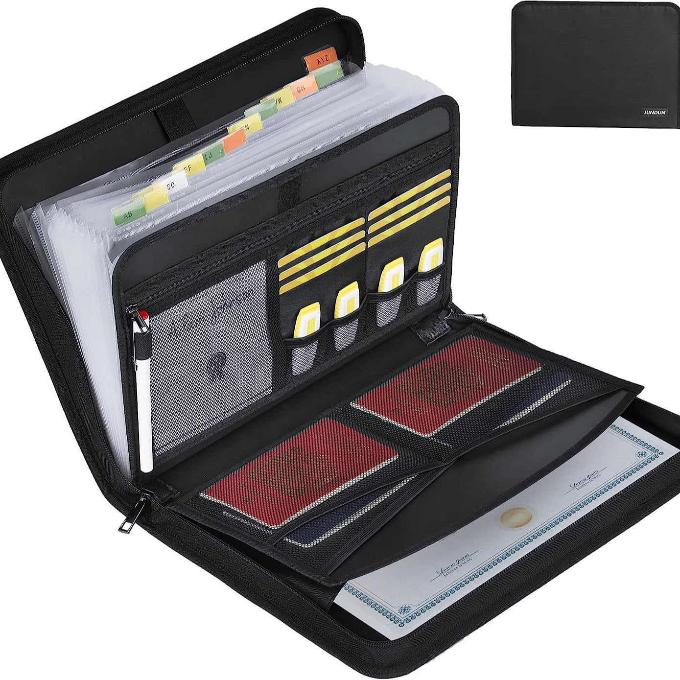 Fireproof & Waterproof Expanding File Folder Organizer with Zipper - Large Capacity Document Safe Bag Black with handle model