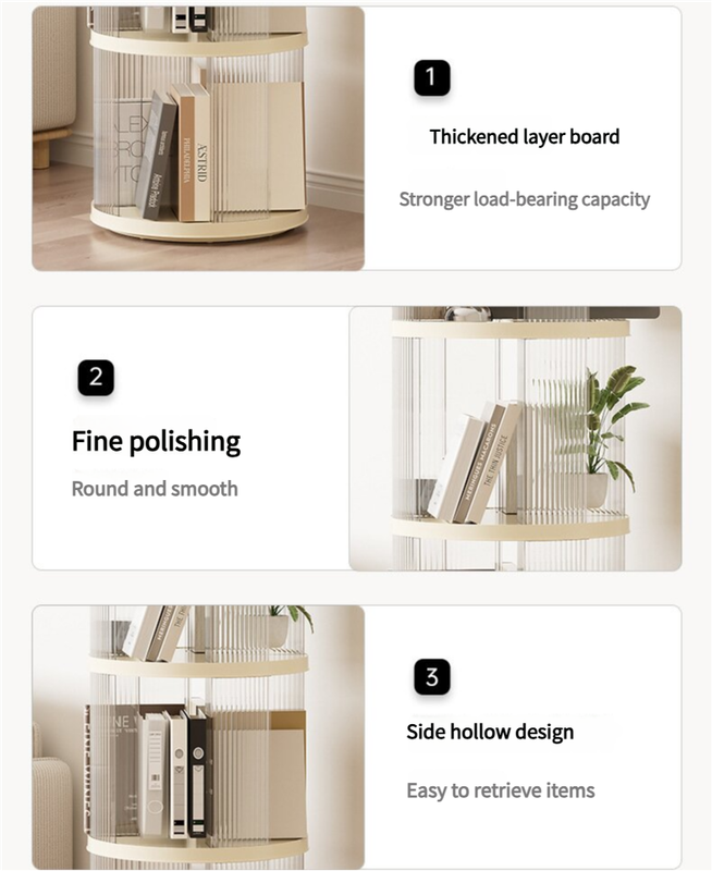Rotating storage bookshelf square four layers- Cream White Multi-Layer Storage Rack, 36x36x135.5cm ABS+PET