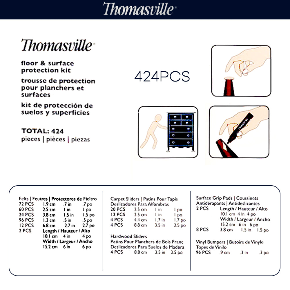 Thomasville Floor Surface Protection Kit 424 Pieces Felts Bumpers Sliders Grips