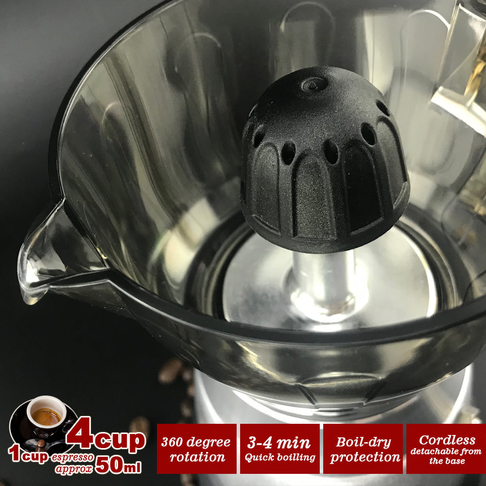 High Pressure Electric Moka Coffee Maker/Cafeteria Espresso 4Cup PC & Aluminum Moka Coffee Pot