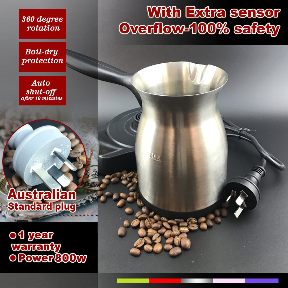 Stainless Electric Turkish Greek Arabic Coffee Maker Pot Automatic Sensor Anti Overflow