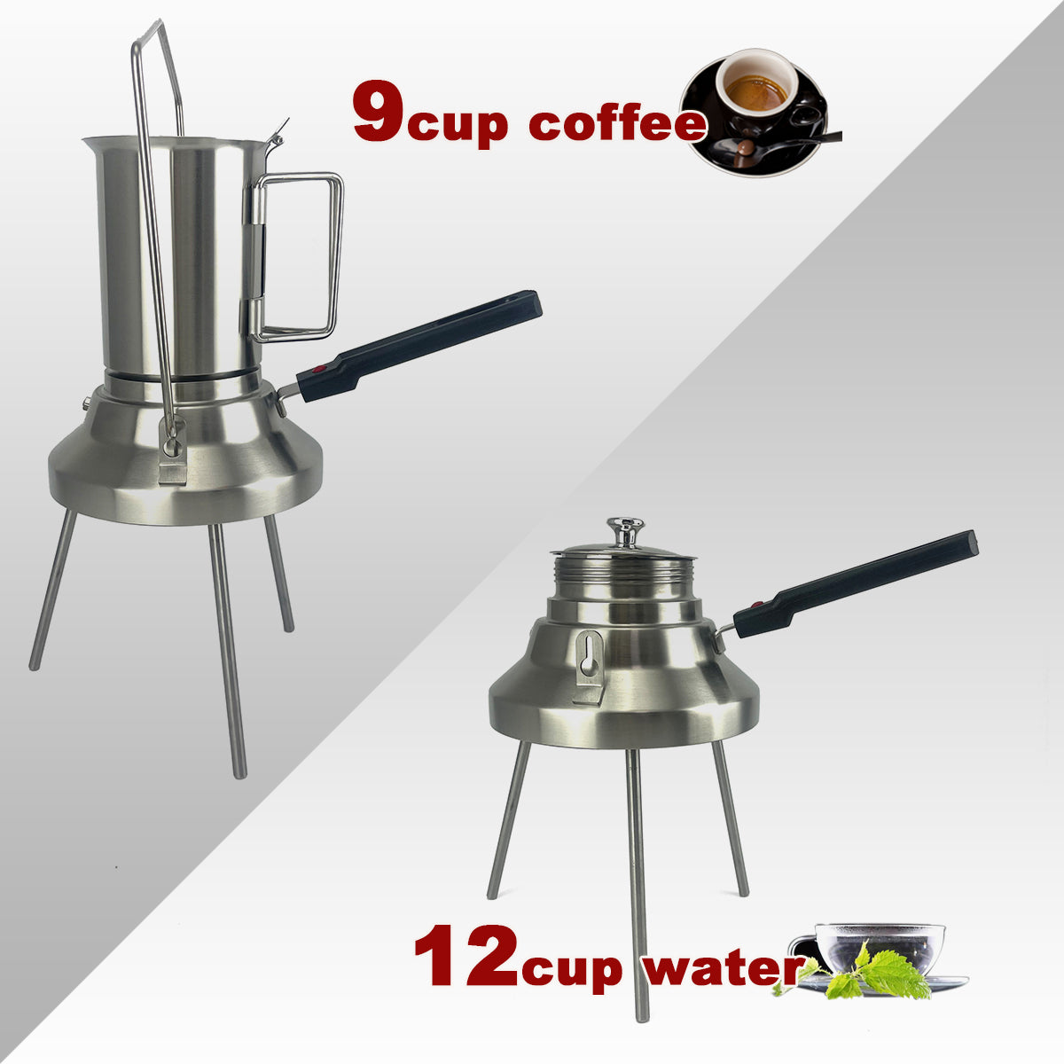 2 In 1 Camping Stainless Steel 9Cup Pot Moka Coffee Maker Italian Espresso Kettle 2024 NEW MODLE