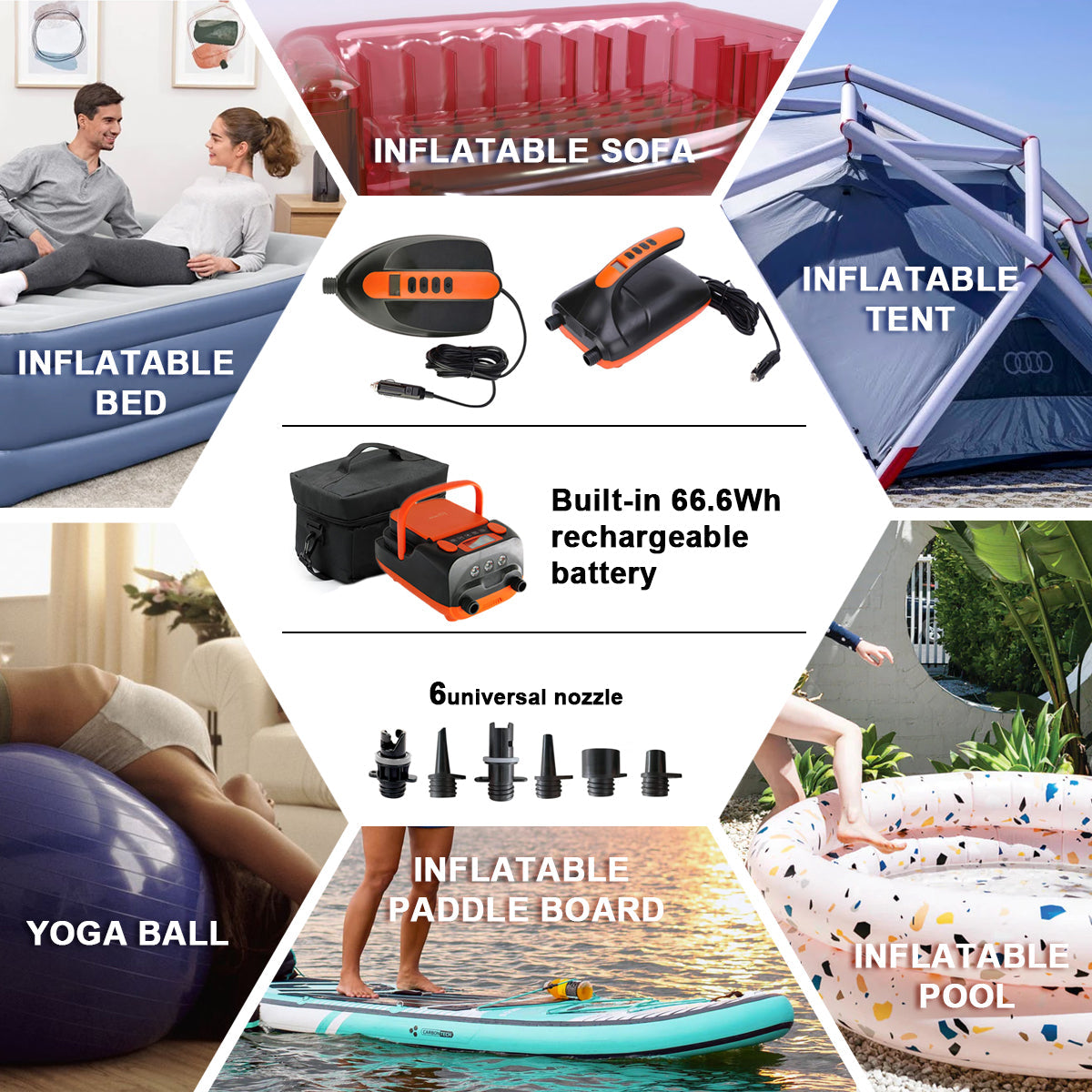Electric & Battery Powered HT-790 High Pressure SUP Electric Air Pump 12V DC Paddle Board 16/20PSI Auto-Off