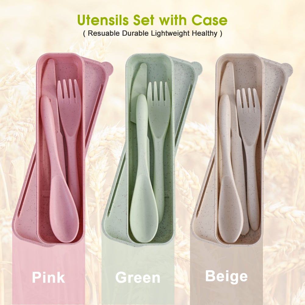 Clevinger Reusable Wheat Straw Fibre Cutlery Set with Case - Beige