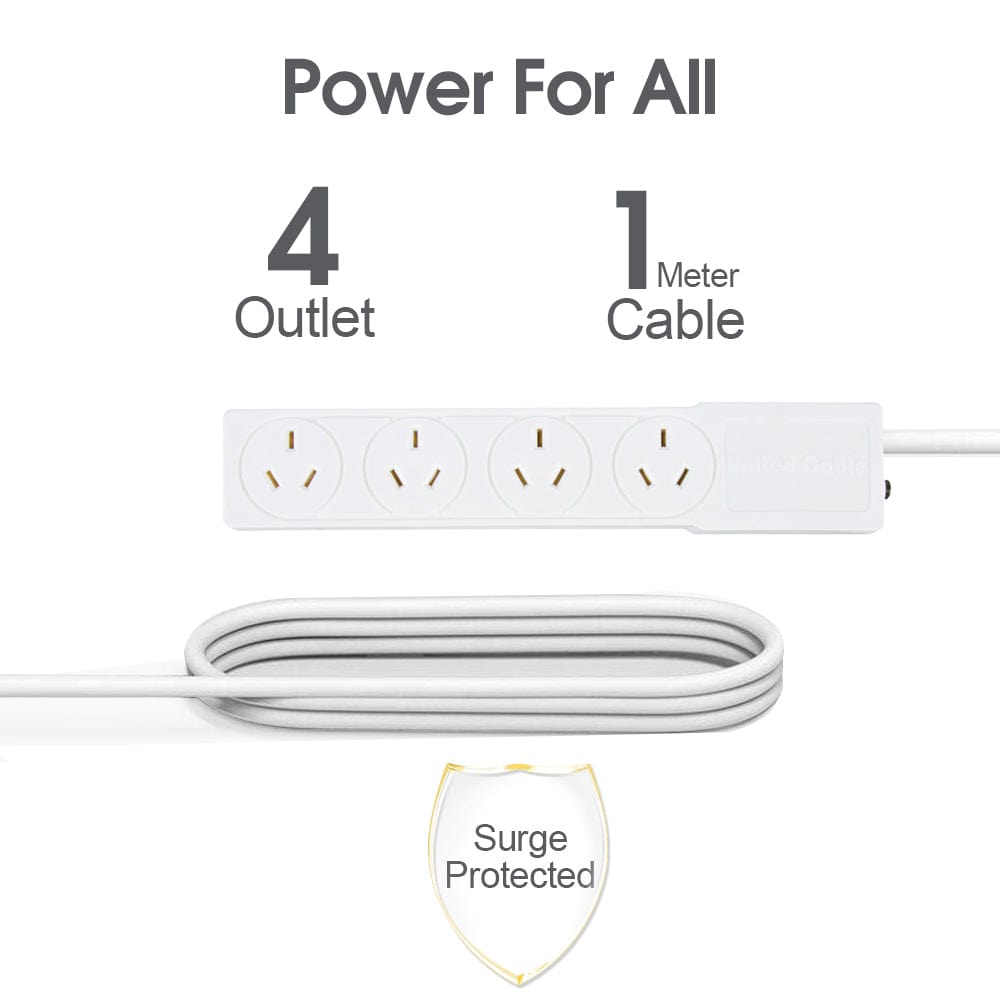 4 Outlet Power Board with 1 Meter Lead Cable