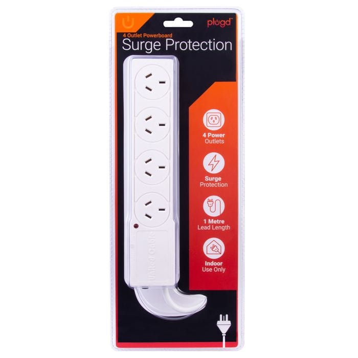 4 Outlet Powerboard With Surge Protection 1M Lead Cable