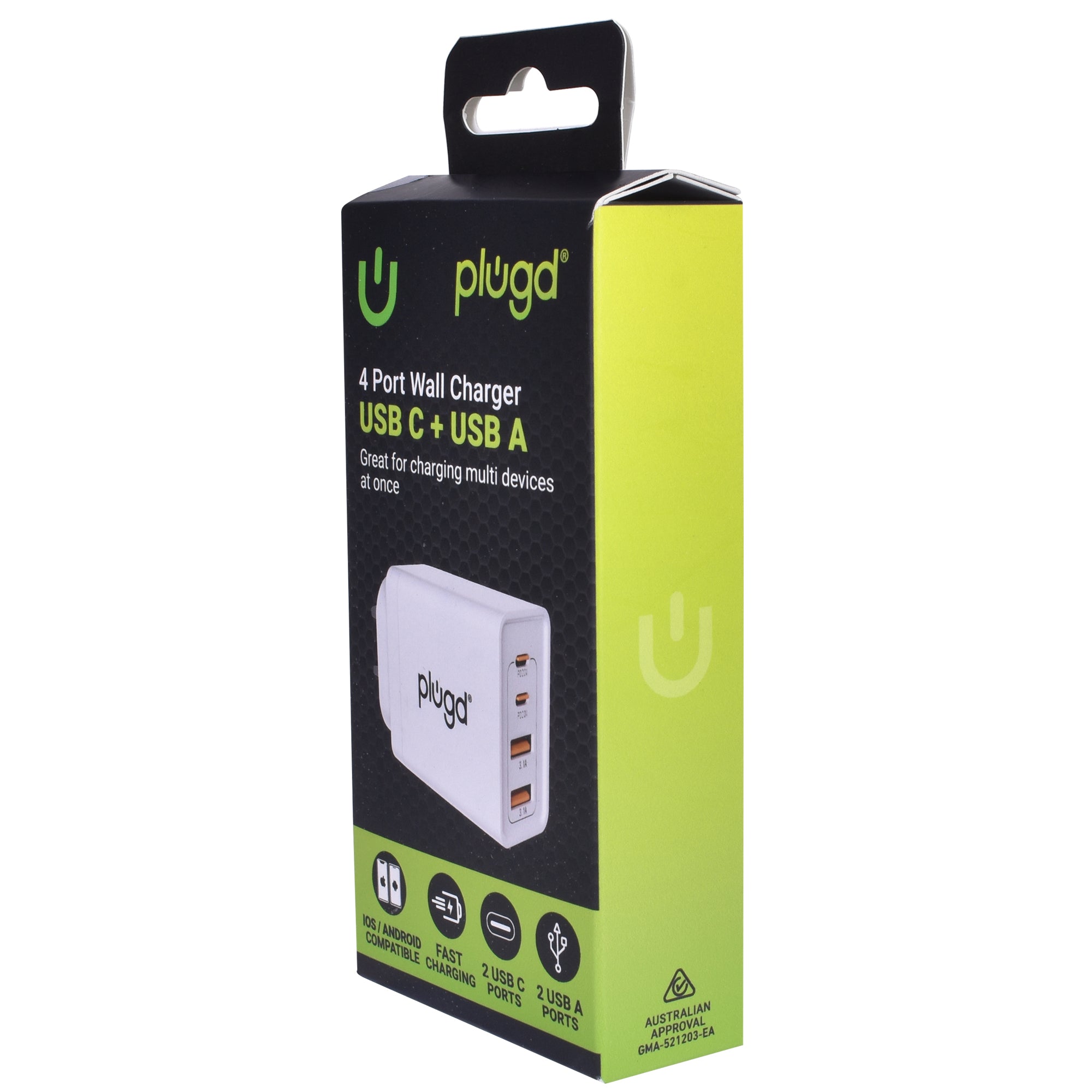 4 PORT WALL CHARGER USB C+USB A