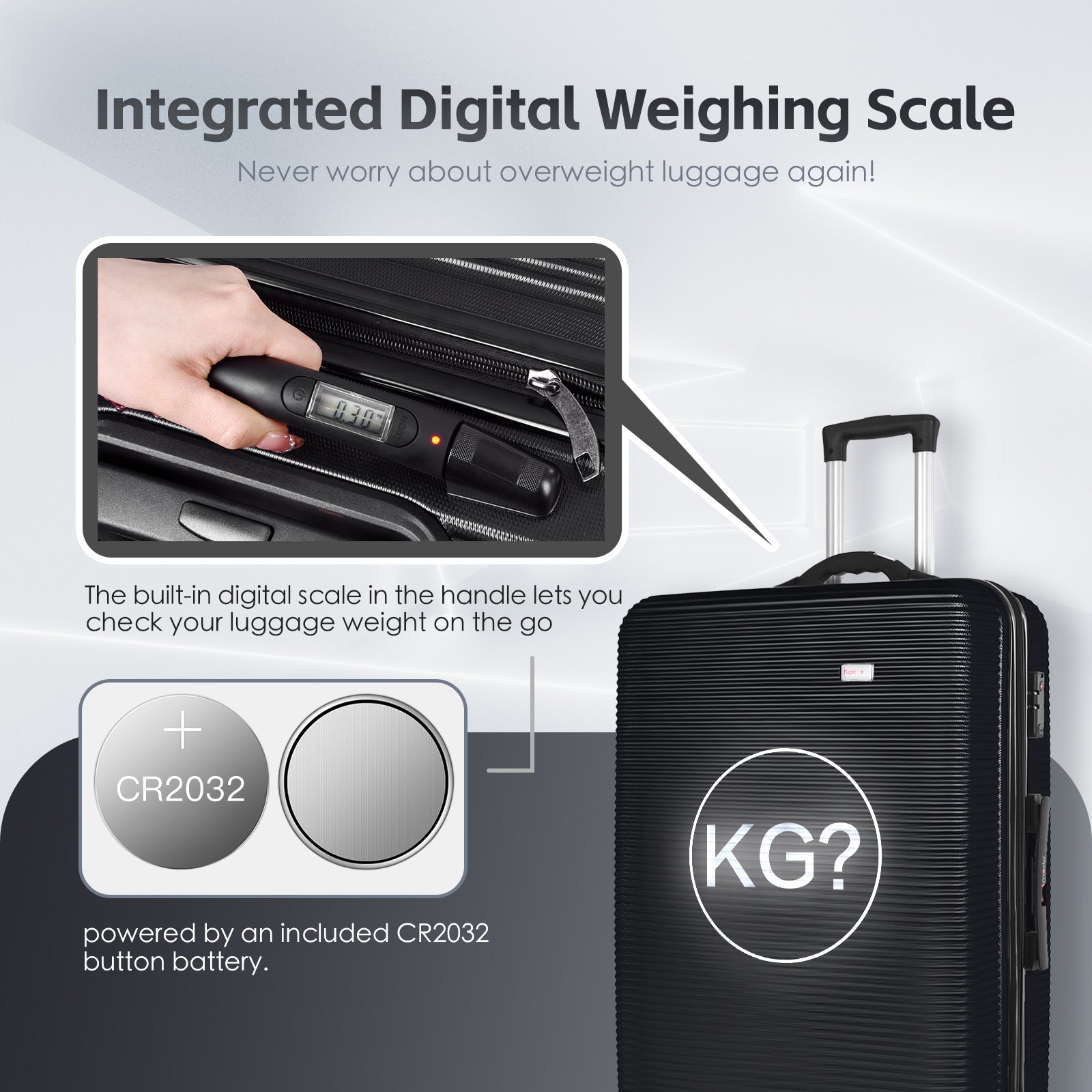 3-Piece Digital Luggage Set 20″/24″/28″ with Weighing Scale & USB Charging – Black