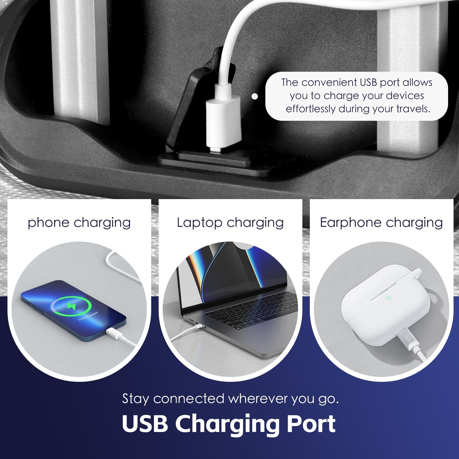 28" Digital Weighing Scale and USB Charging Port Lightweight Luggage Suitcase Blue