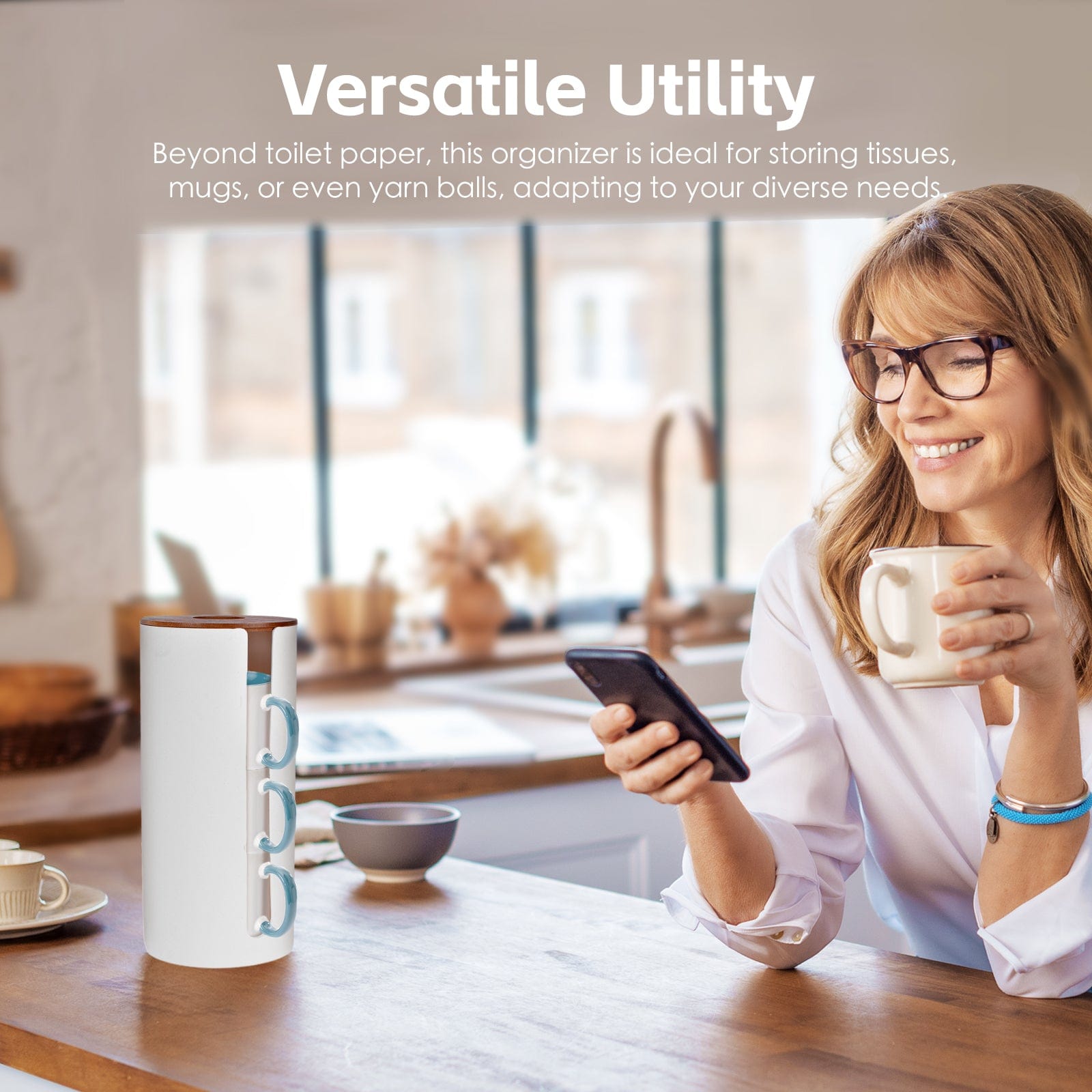 2 Pcs Bamboo Lid Toilet Roll Storage Holder – Clevinger Series, Eco-Friendly Moso Bamboo