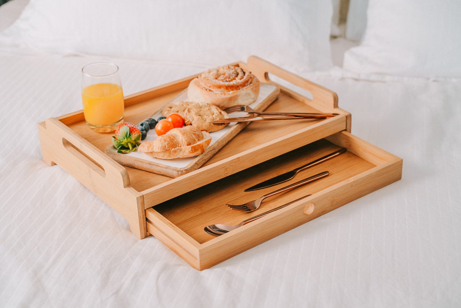 Bamboo Serving Tray With Drawer