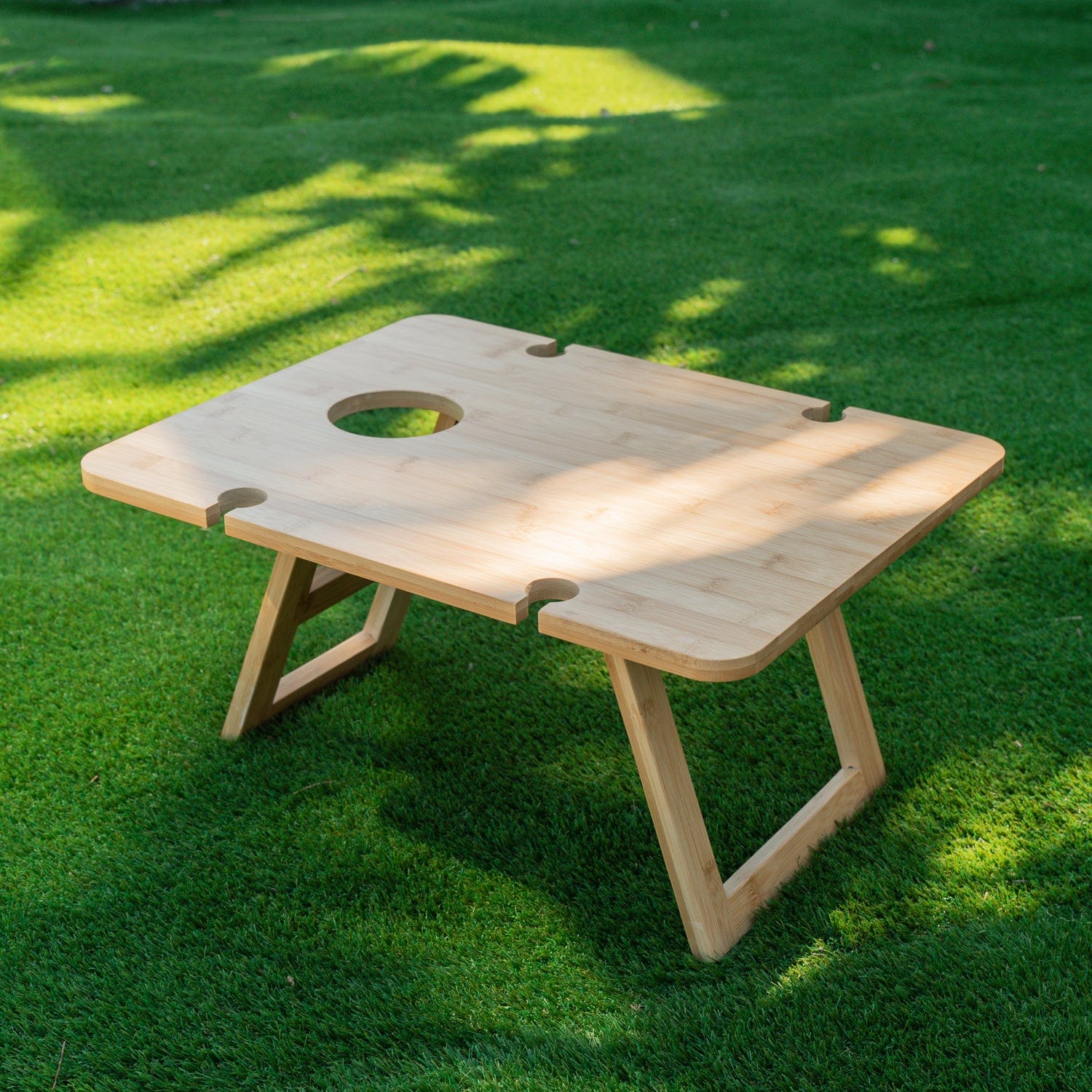 Bamboo Foldable Picnic Table Tray with Wine and Glass Holders