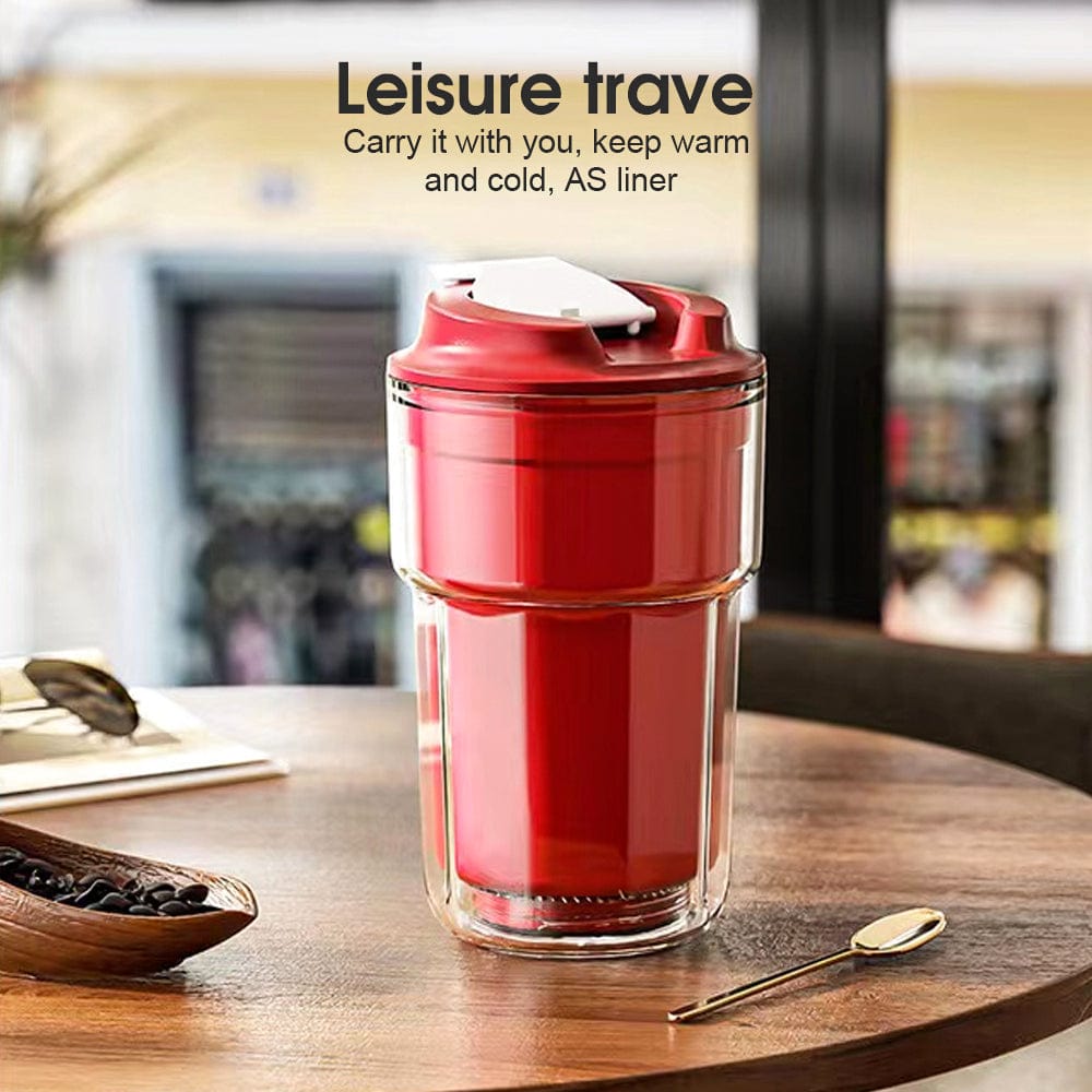 2PC 460ml Double wall insulated Coffee Cup Red AND Black