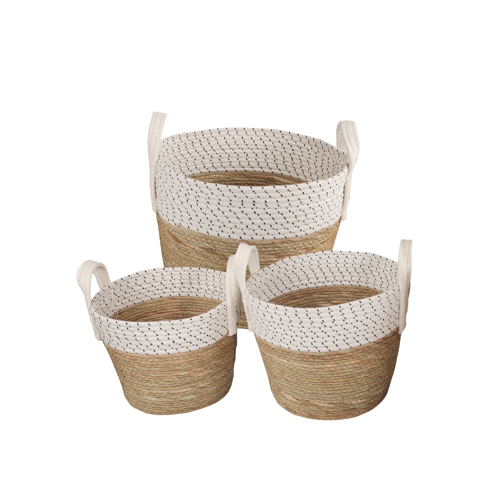 3 Piece Cotton Rope Stripe Carry Handles Storage Baskets Set