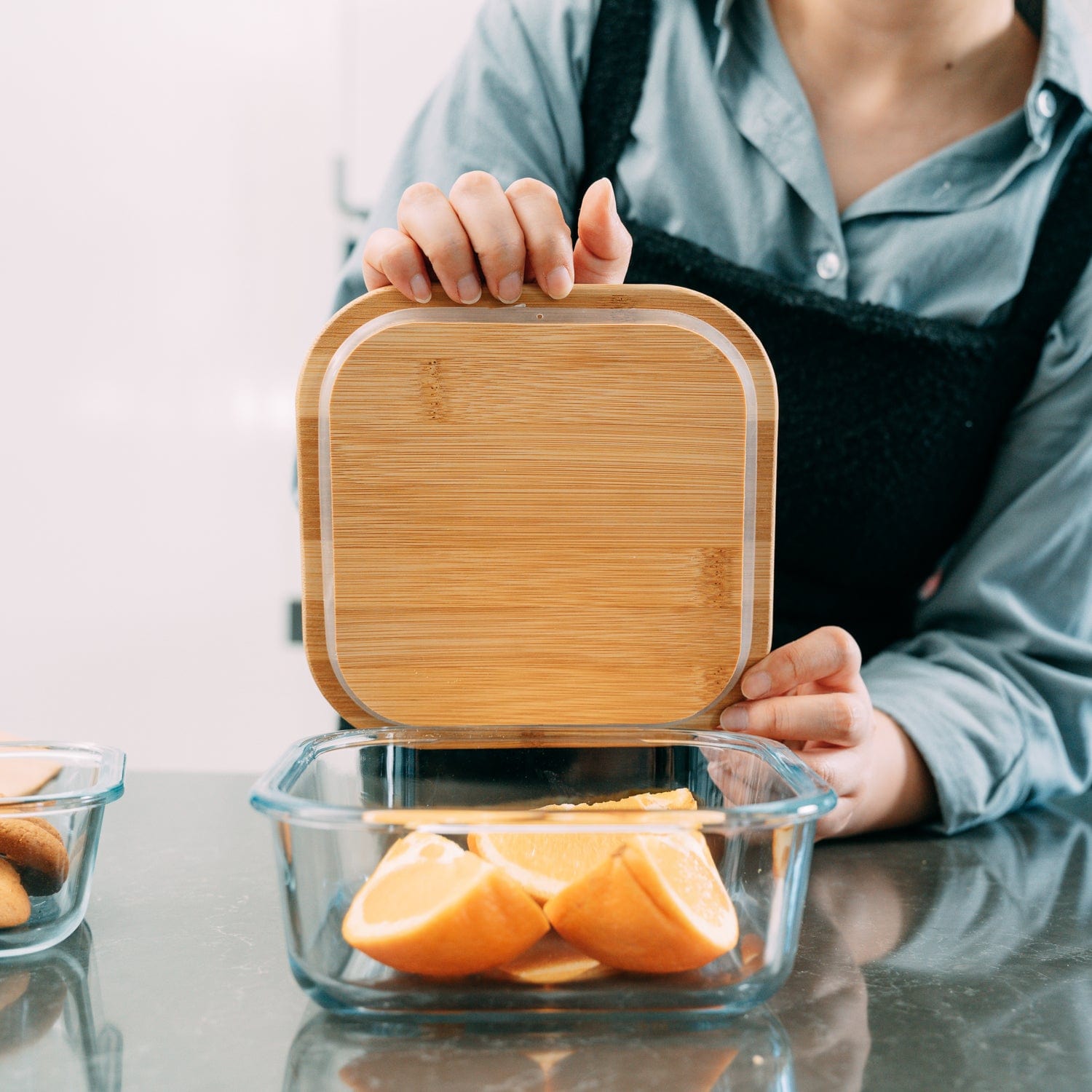 2pc Bamboo Cover Food Container Medium and Large