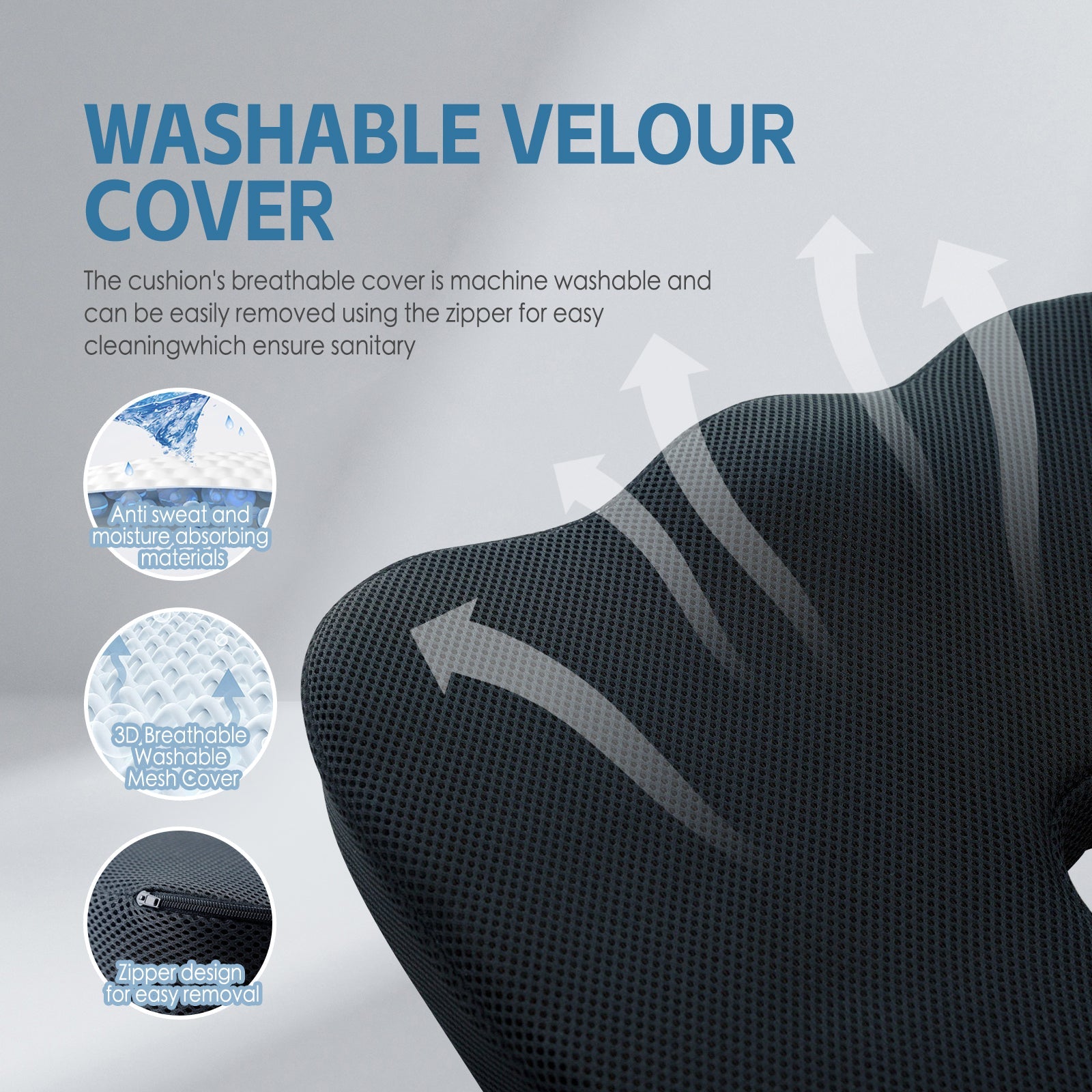 Memory Foam Car Office Seat Cushion with Black Cover