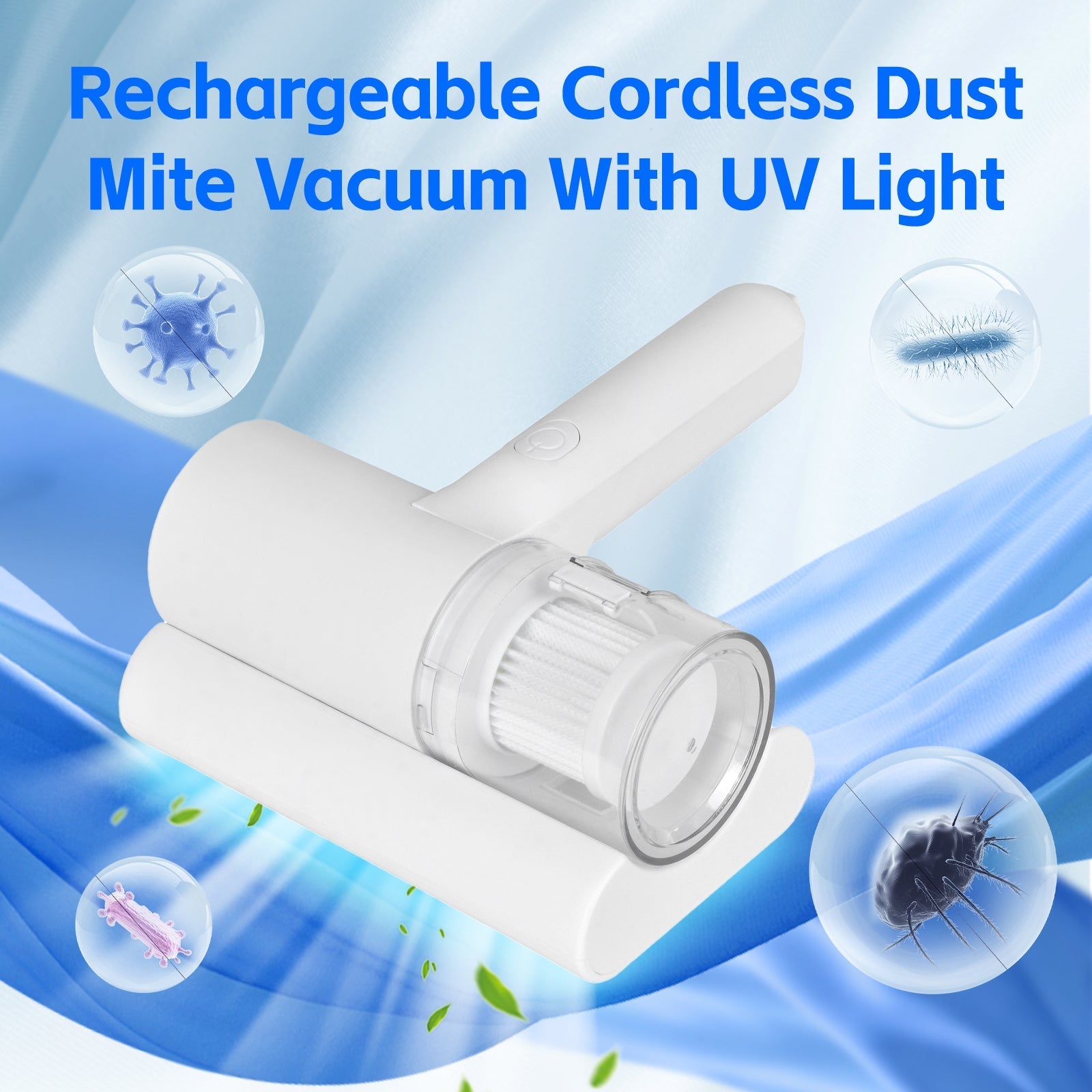 UV‑C Cordless Dust Mite Vacuum Handheld Sanitizing Cleaner with 1200 mAh Battery