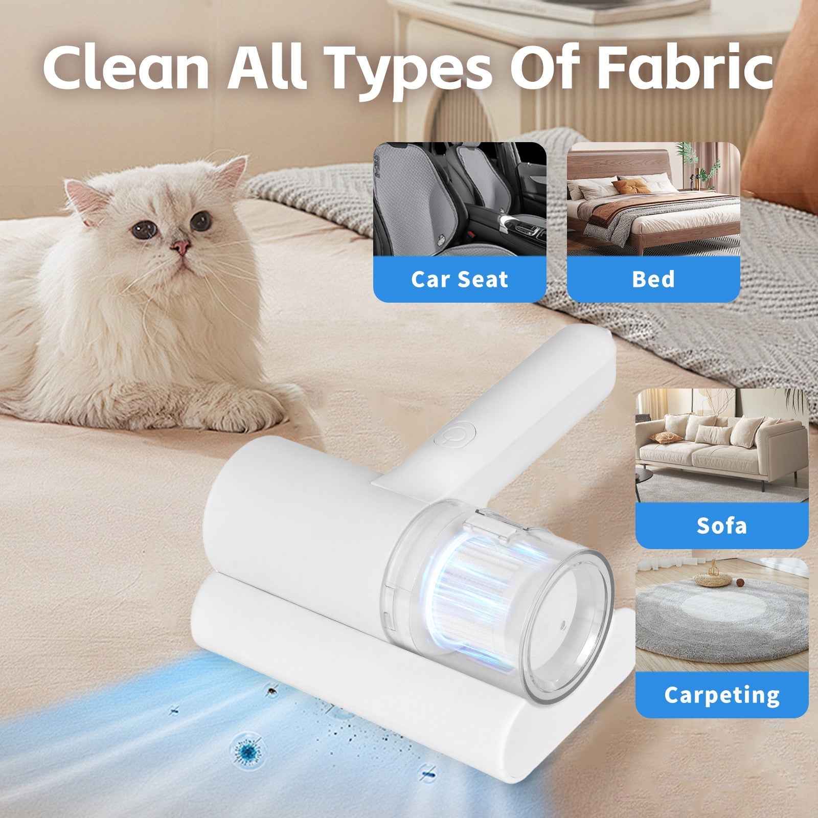 UV‑C Cordless Dust Mite Vacuum Handheld Sanitizing Cleaner with 1200 mAh Battery