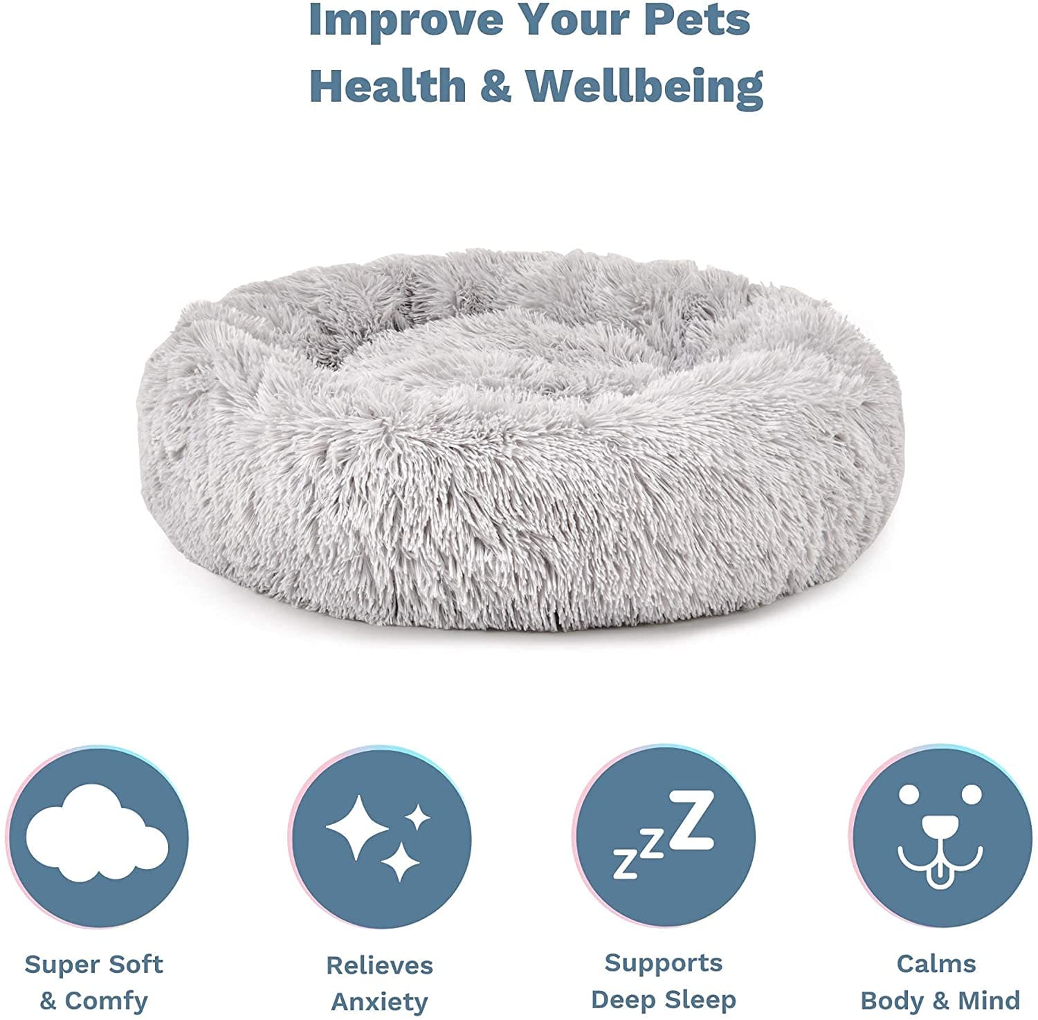 Plush Donut Faux Fur Calming Pet Nest - Grey - M