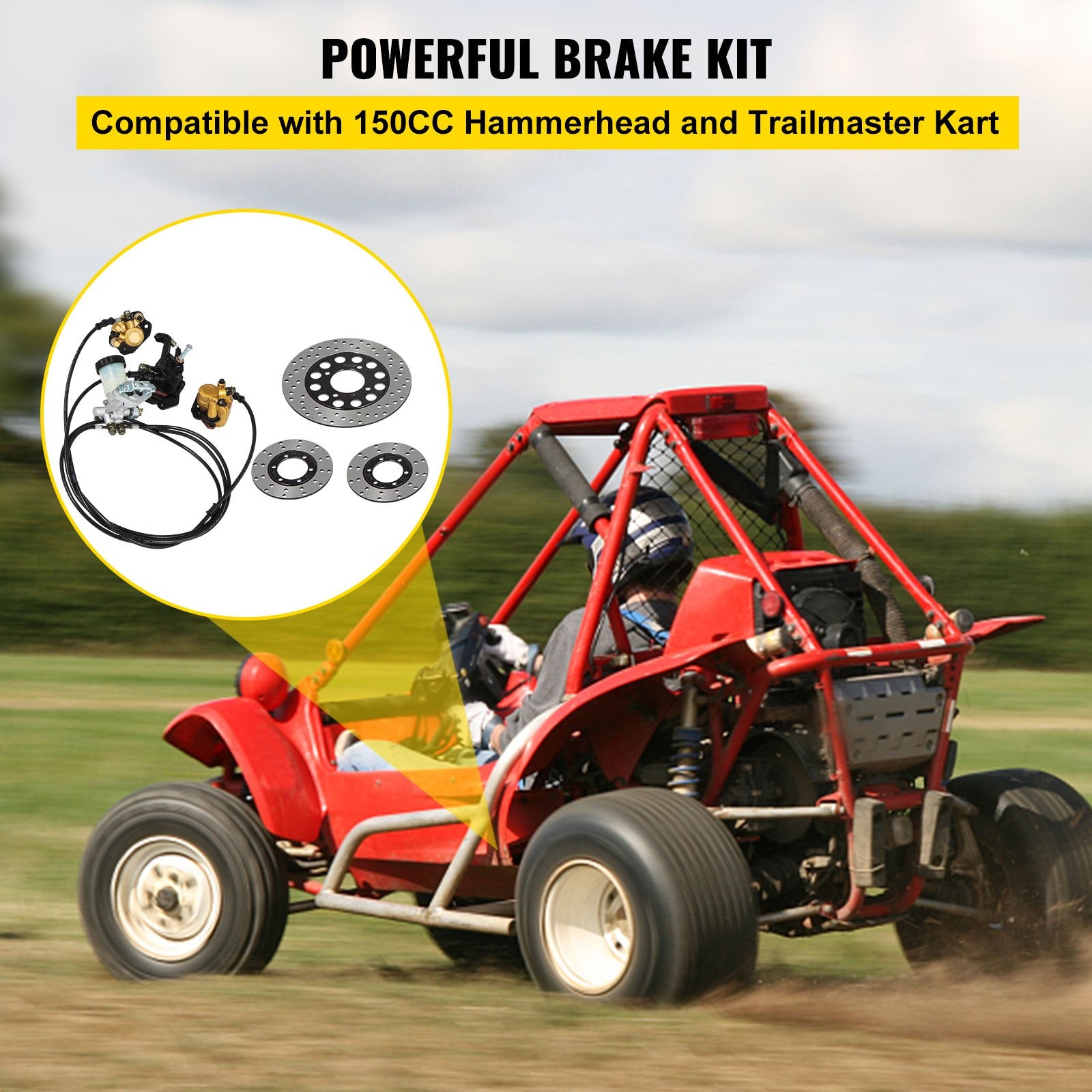 VEVOR Go Kart Brake Master Cylinder Kit Go Kart Hydraulic Brake Kit Universal Go Karts Brake Kit Complete Including Master Cylinder, Hose, Caliper, Pad for 150cc Automotive
