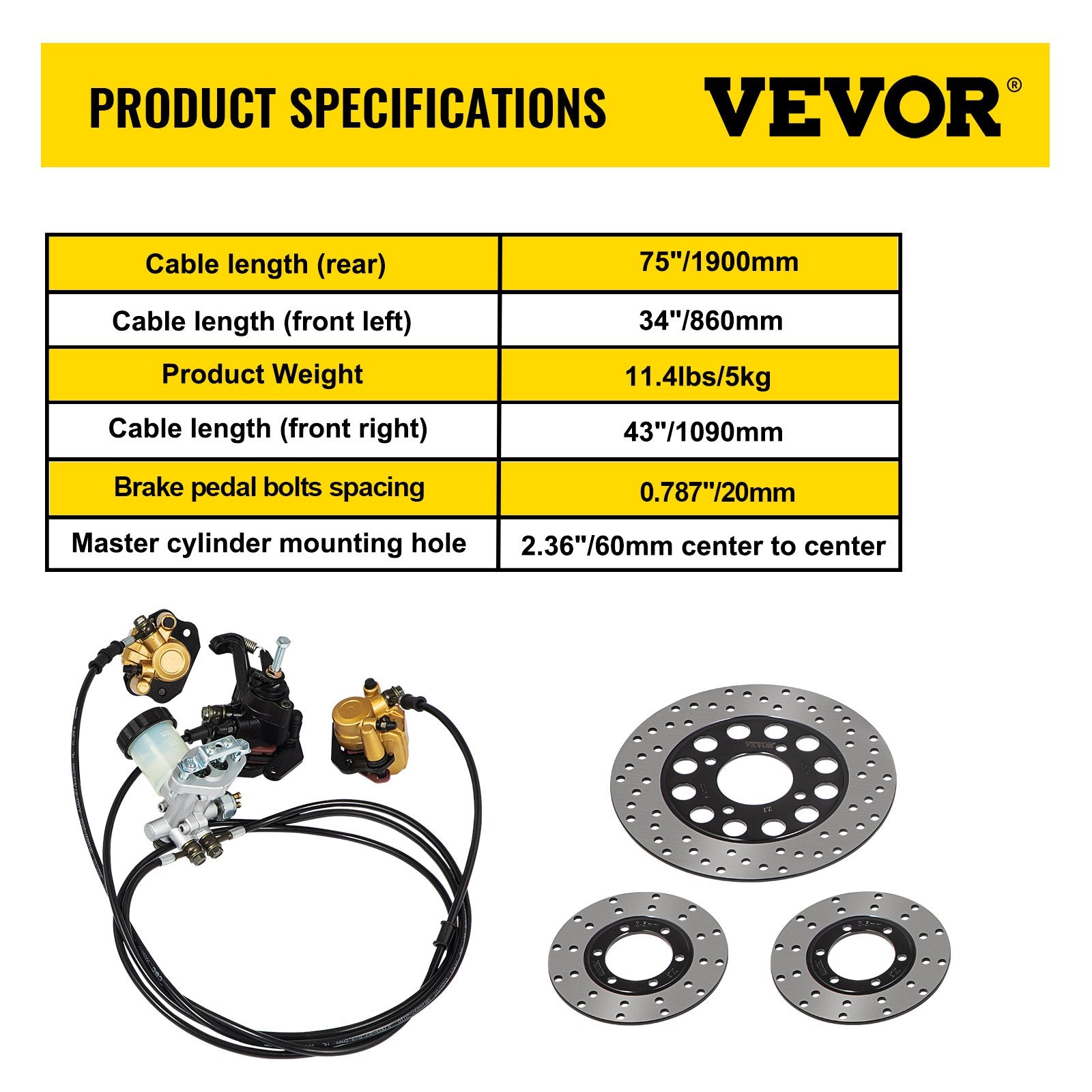 VEVOR Go Kart Brake Master Cylinder Kit Go Kart Hydraulic Brake Kit Universal Go Karts Brake Kit Complete Including Master Cylinder, Hose, Caliper, Pad for 150cc Automotive