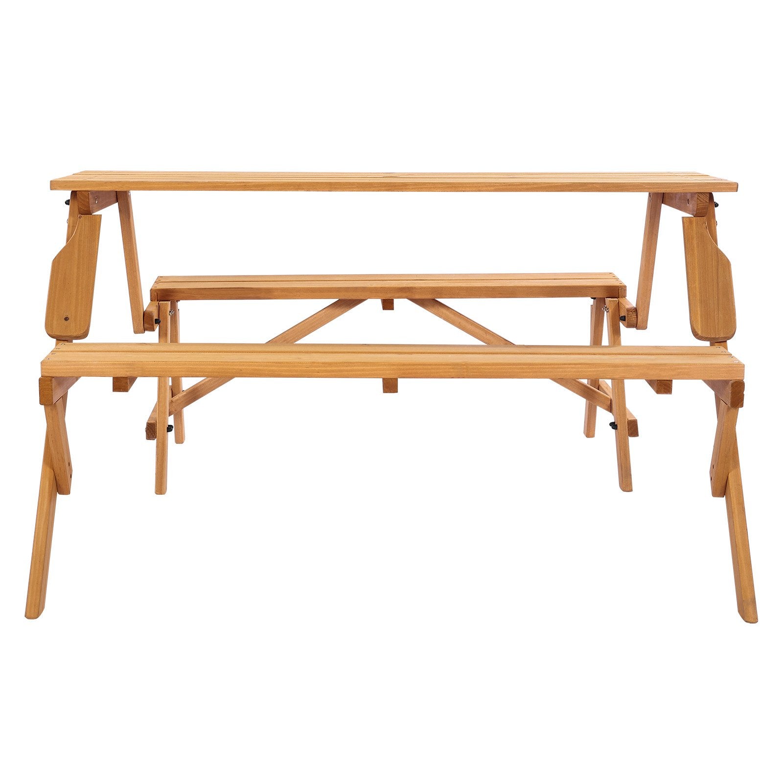VEVOR 2-in-1 Transforming Interchangeable Picnic Table, Outdoor Wooden Table and Bench Set, Portable Foldable Bench with Umbrella Hole, Patio Dining Furniture for Garden, Backyard, Porch Brown