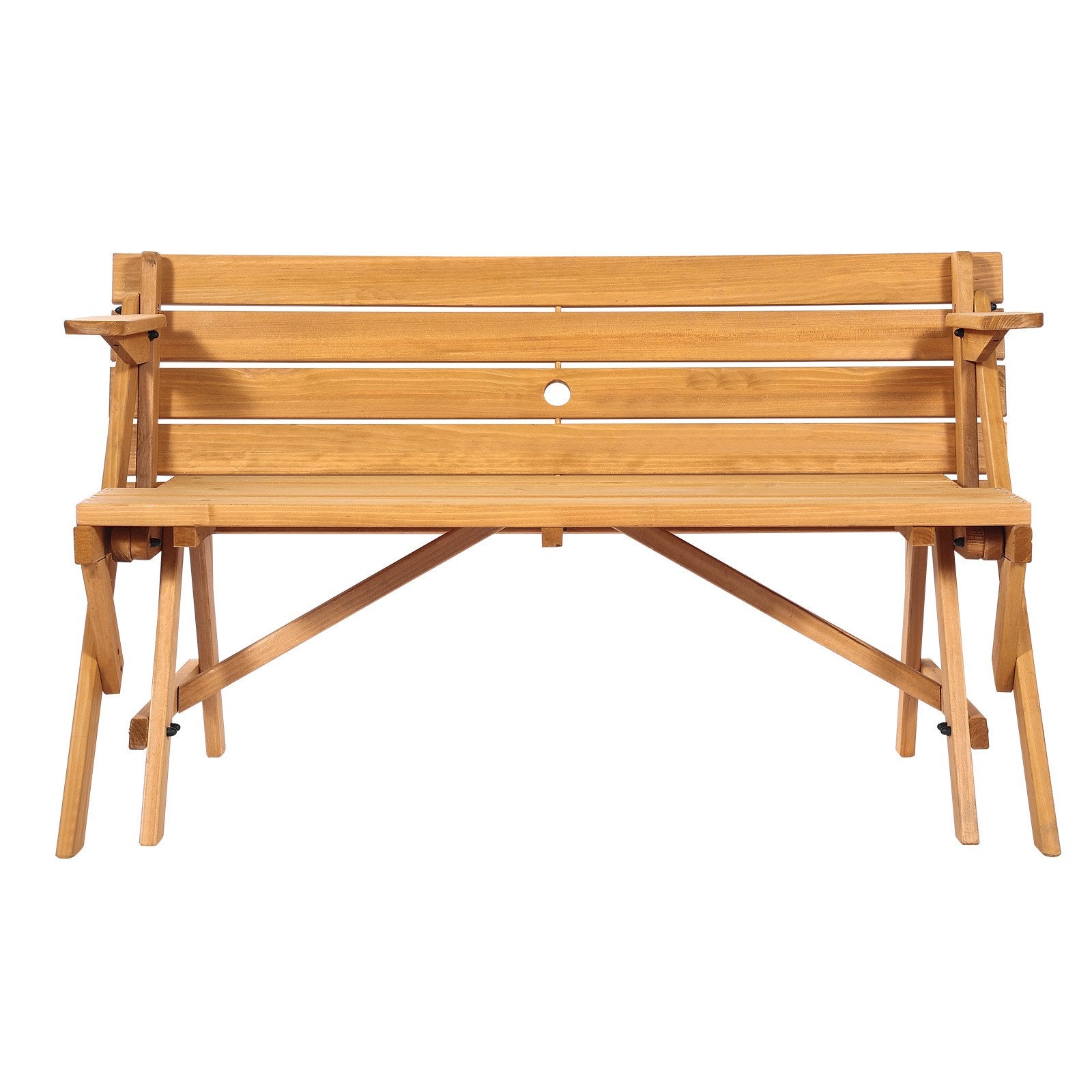 VEVOR 2-in-1 Transforming Interchangeable Picnic Table, Outdoor Wooden Table and Bench Set, Portable Foldable Bench with Umbrella Hole, Patio Dining Furniture for Garden, Backyard, Porch Brown