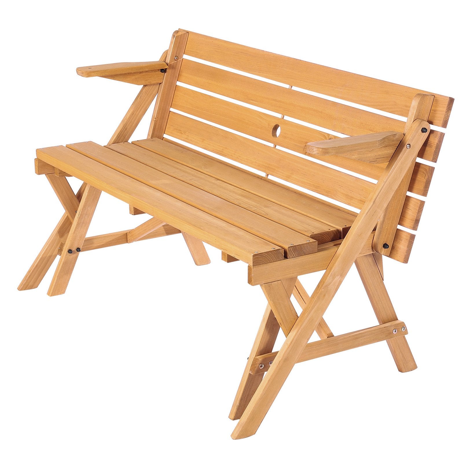 VEVOR 2-in-1 Transforming Interchangeable Picnic Table, Outdoor Wooden Table and Bench Set, Portable Foldable Bench with Umbrella Hole, Patio Dining Furniture for Garden, Backyard, Porch Brown