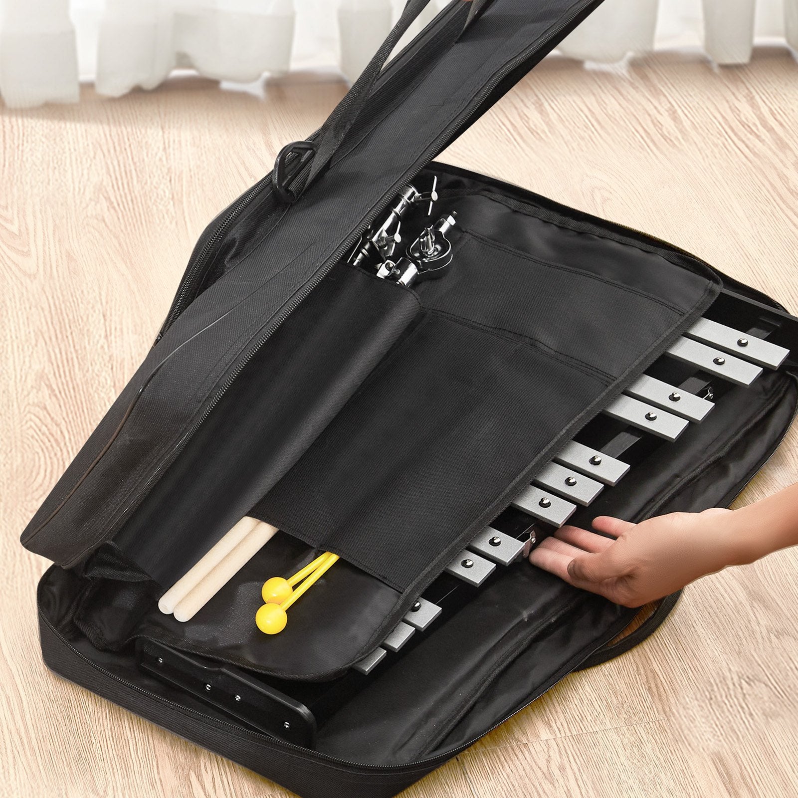 VEVOR 30 Note Glockenspiel Xylophone Bell Kit, Professional Percussion Instrument Set with Mallets, Drum Sticks, Music Stand, 8" Practice Pad, Adjustable Stand and Carrying Bag for Students & Adults
