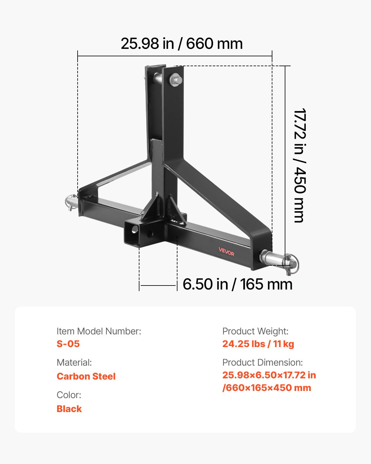 VEVOR 3 Point Trailer Hitch with 2 in Receiver, 3pt Quick Hitch Attachment for Category 1 Tractor, 3000lbs Capacity, Tow Drawbar Adapter, Compatible with Kubota, Mahindra, Ford, Yanmar, John Deere