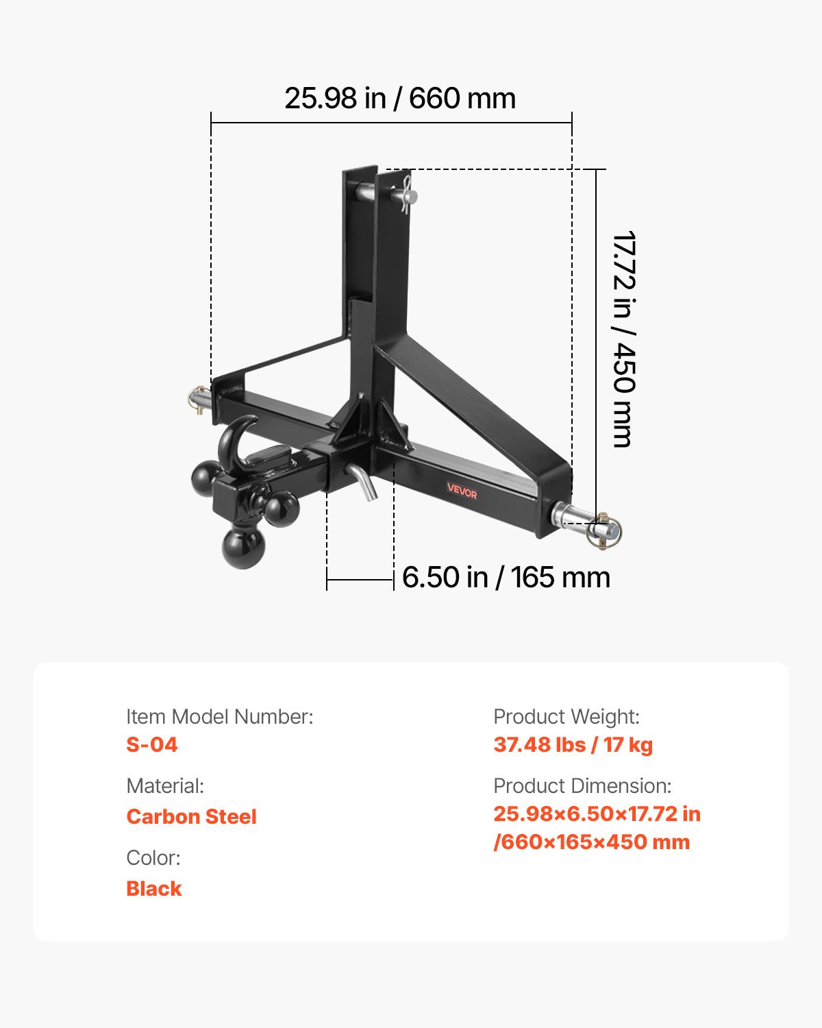 VEVOR 3 Point Trailer Hitch with 2 in Receiver, 3pt Quick Hitch Attachment, Heavy Duty Tractor Tow Drawbar Adapter, Compatible with Kubota, Mahindra, Ford, Yanmar, John Deere, Massey Ferguson