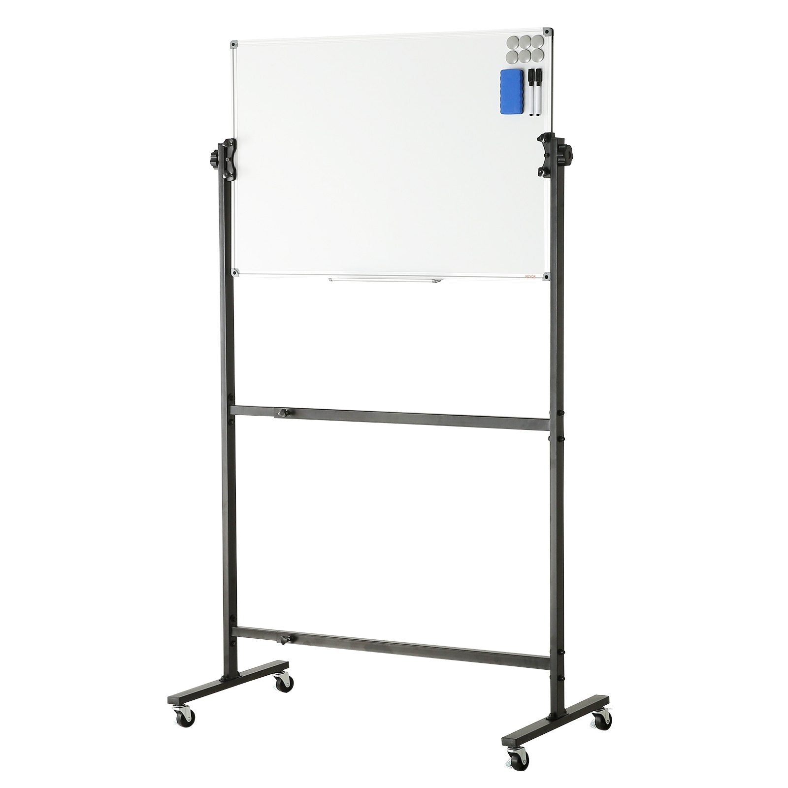 VEVOR 91.5x61cm Rolling Magnetic Whiteboard, Double-sided Mobile Whiteboard, Adjustable Height Dry Erase Board with Wheels, 1 Magnetic Erase & 3 Dry Erase Markers & Movable Tray Office, School