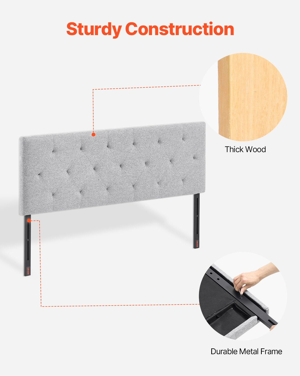 VEVOR Headboard, Full Size Headboard with Adjustable Height, Comfortable Diamond Tufted for Full Size Bed, W 56.3 x H 35.6-47.4 inches, Ideal for Bedroom, Hotel, Homestay, Dormitory, Light Grey