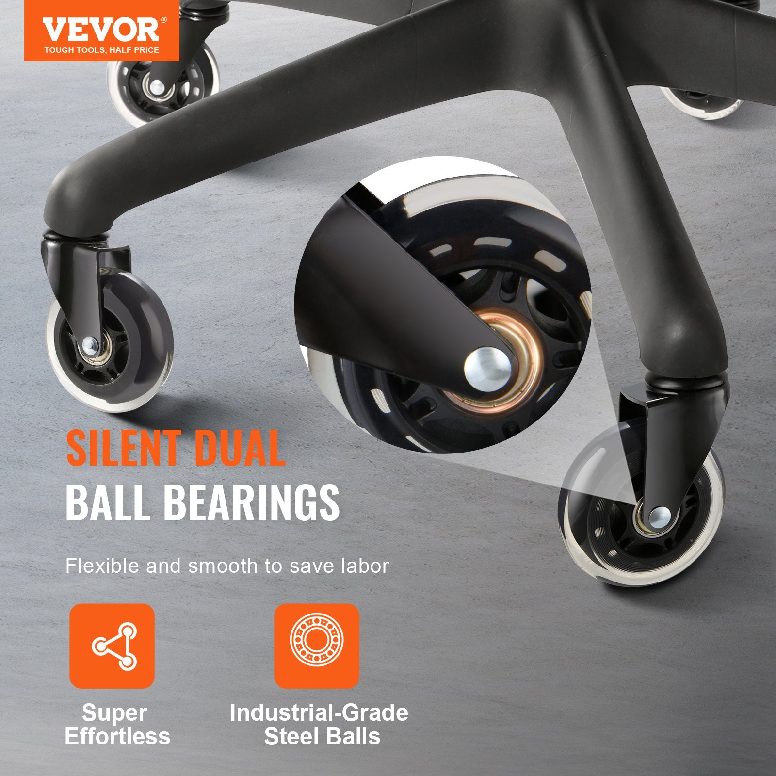 VEVOR Office Chair Wheels, Set of 5, 76.2 mm Caster Wheels Replacement for Hardwood Floors and Carpet, Heavy Duty Computer Gaming Desk Casters with 59 kg Load Capacity, Universal Fit for Most Chairs