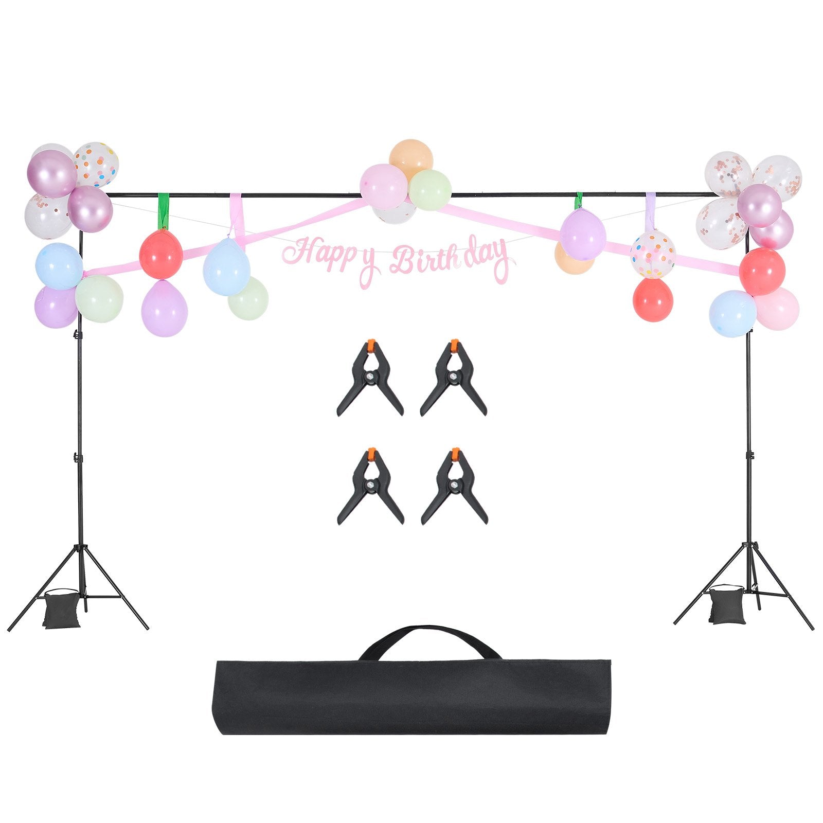 VEVOR Backdrop Stand, 198 x 300 cm Adjustable Photo Backdrop Stand Kit, Portable Background Backdrop Stand with 5 Crossbars, Heavy Duty Projector Screen Stand, for Wedding, Photo Video Studio & Party