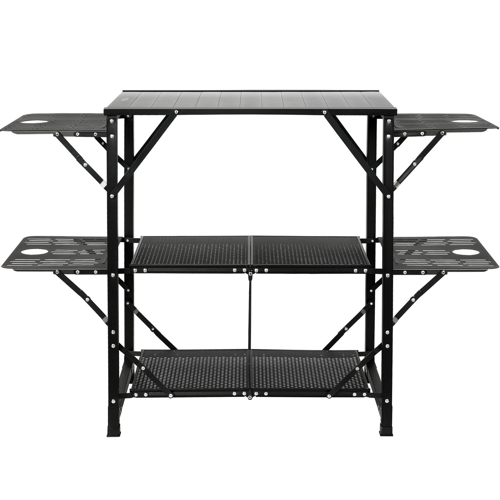 VEVOR Camping Kitchen Table, One-piece Folding Portable Cook Station with A Carrying Bag, Aluminum Camping Table 4 Iron Side Tables & 2 Shelves, Ideal for Outdoor Picnics, BBQs, Camping, RV Traveling