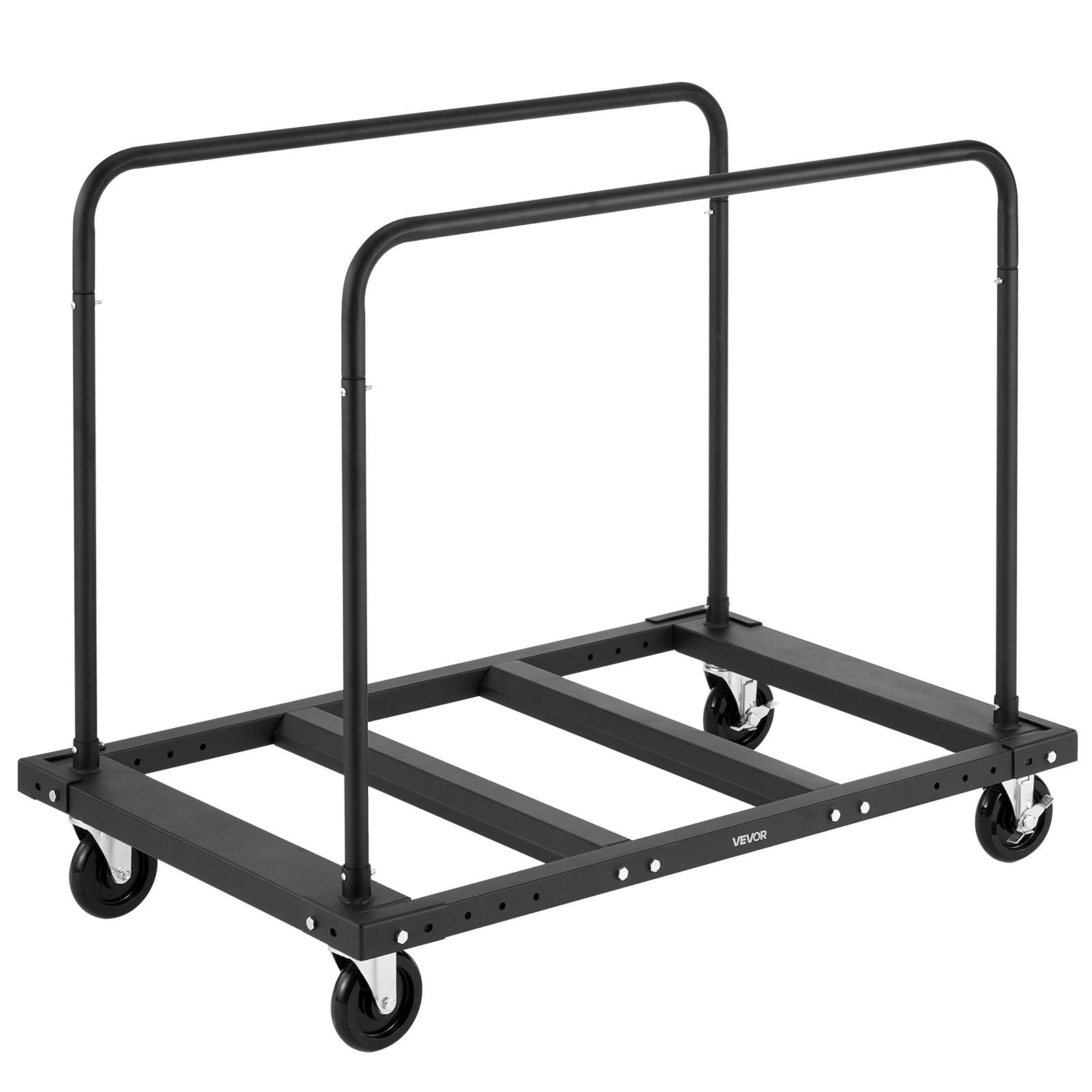 VEVOR Drywall Cart Dolly, 816 kg Load Capacity, Steel Panel Truck Cart with 12.5 mm Swivel Casters, Lumber Drywall Dolly with Tie-Down Strap & 2 Side Handrails for Factory, Warehouse, Garage, Black