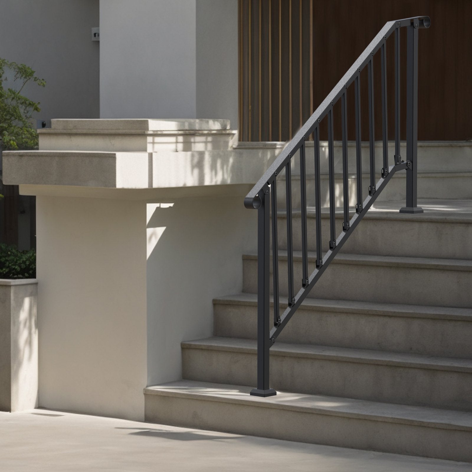VEVOR Handrails for Outdoor Steps, 5 Step Stair Hand Rail Kit, Transitional Carbon Steel Railings with Installation Kit, Stair Rails for Seniors, Concrete Steps & Porch & Deck, Black Retro Arch