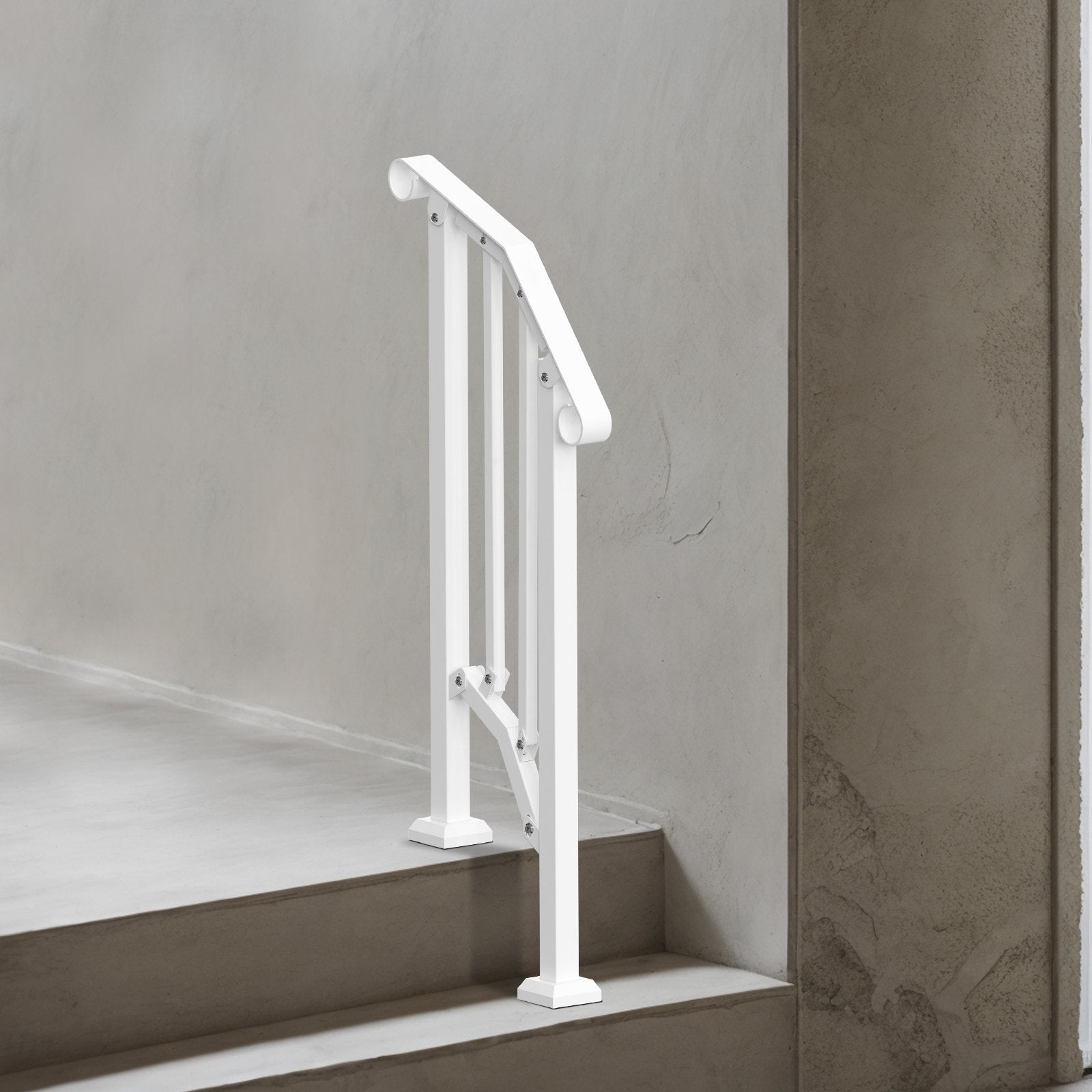 VEVOR Handrails for Outdoor Steps, 1-2 Step Stair Hand Rail Kit, Transitional Carbon Steel Railings with Installation Kit, Stair Rails for Seniors, Concrete Steps & Porch & Deck, White Retro Arch