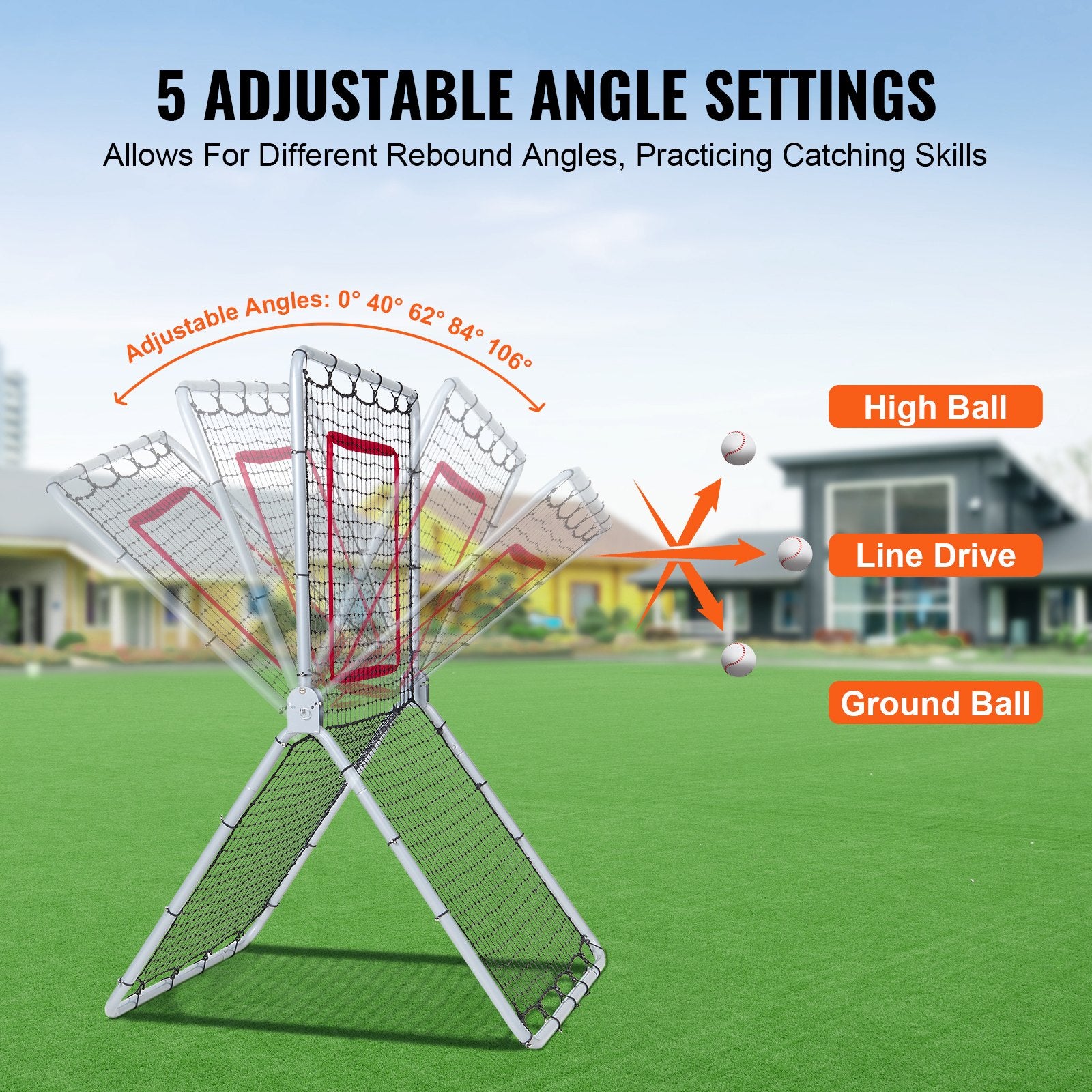 VEVOR Baseball And Softball Rebounder Net, 3.5 x 6 ft PitchBack Baseball Pitching Nest, Softball Pitchback Net, Fielding Trainer, Bounce Back Net for Fielding/Throwing Practice, 5 Adjustable Angles