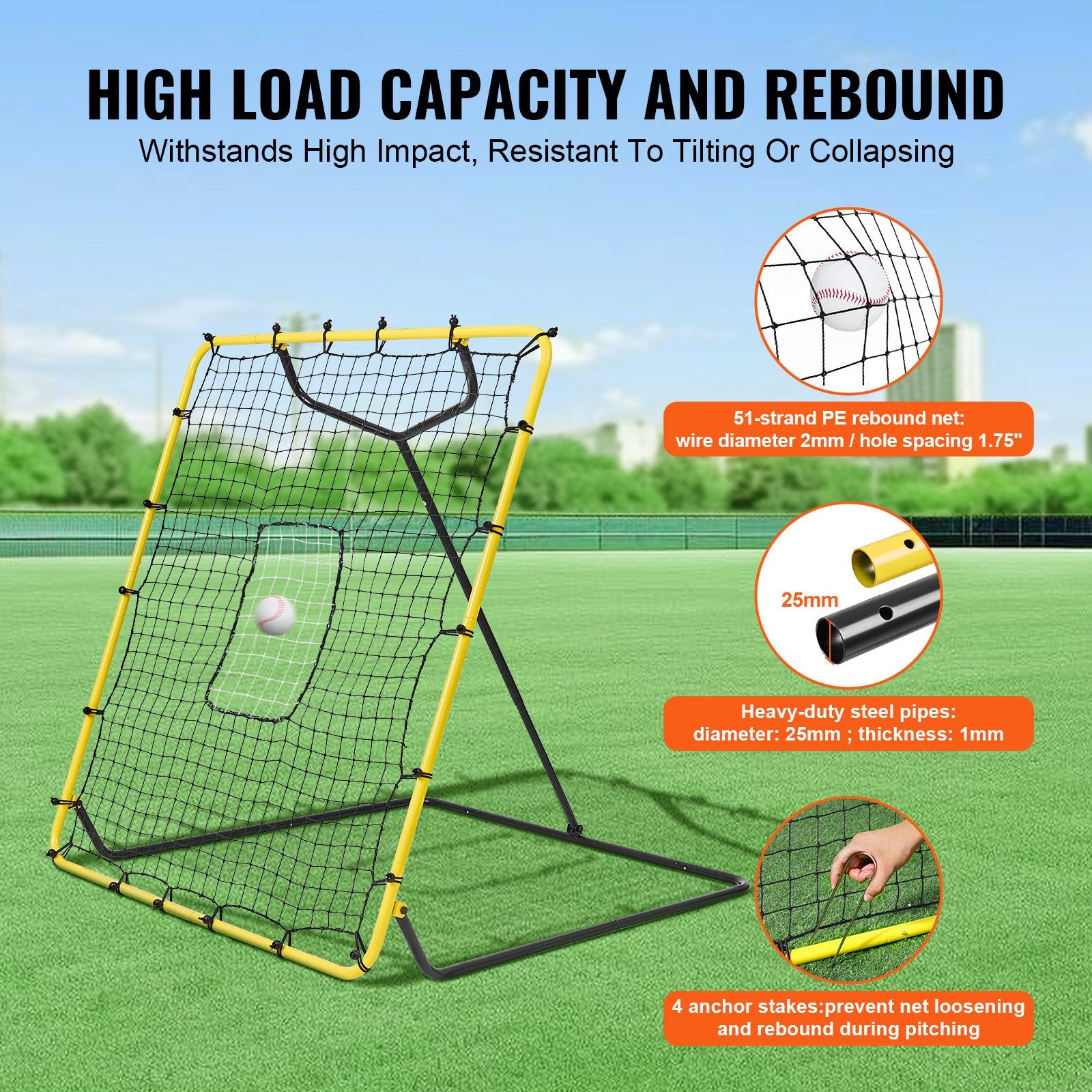 VEVOR Baseball And Softball Rebounder Net, 4 x 4.5 Feet PitchBack Baseball Nest for Pitching and Fielding Training, Pitch Return Trainer Rebound Net with Pitching Target, 4 Adjustable Angles