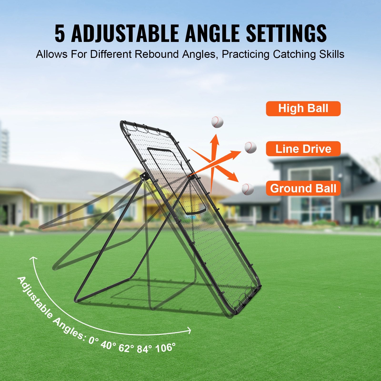 VEVOR Baseball And Softball Rebounder Net, 4 x 6 Feet PitchBack Baseball Nest for Pitching and Fielding Training, Pitch Return Trainer Rebound Net with Pitching Target, 4 Adjustable Angles