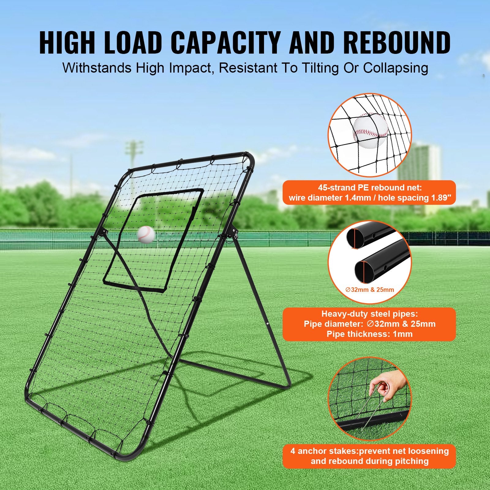 VEVOR Baseball And Softball Rebounder Net, 4 x 6 Feet PitchBack Baseball Nest for Pitching and Fielding Training, Pitch Return Trainer Rebound Net with Pitching Target, 4 Adjustable Angles