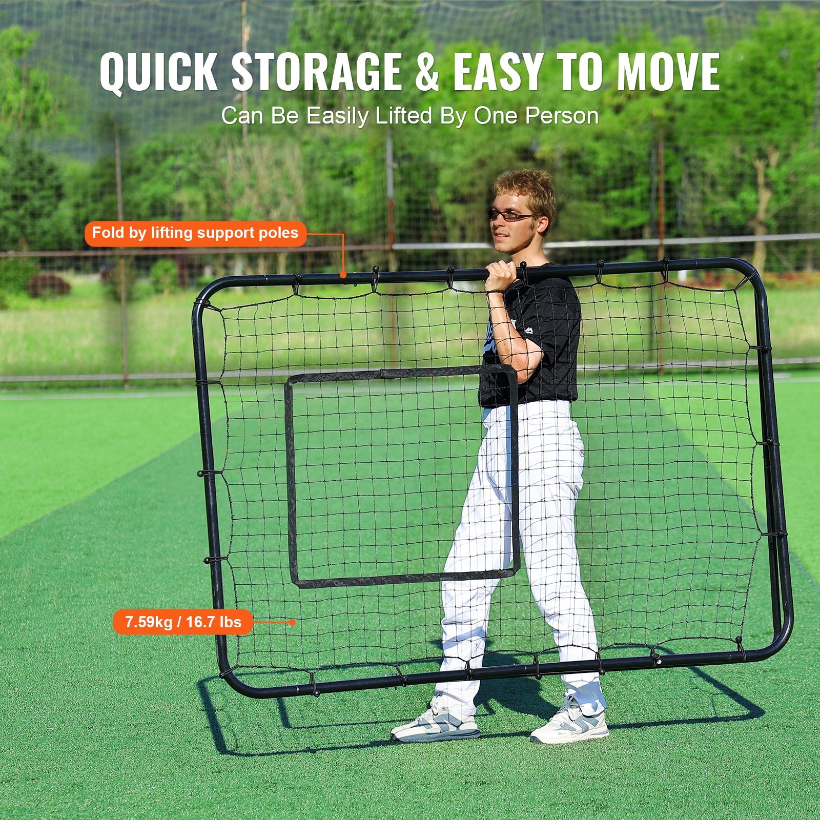 VEVOR Baseball And Softball Rebounder Net, 4 x 6 Feet PitchBack Baseball Nest for Pitching and Fielding Training, Pitch Return Trainer Rebound Net with Pitching Target, 4 Adjustable Angles