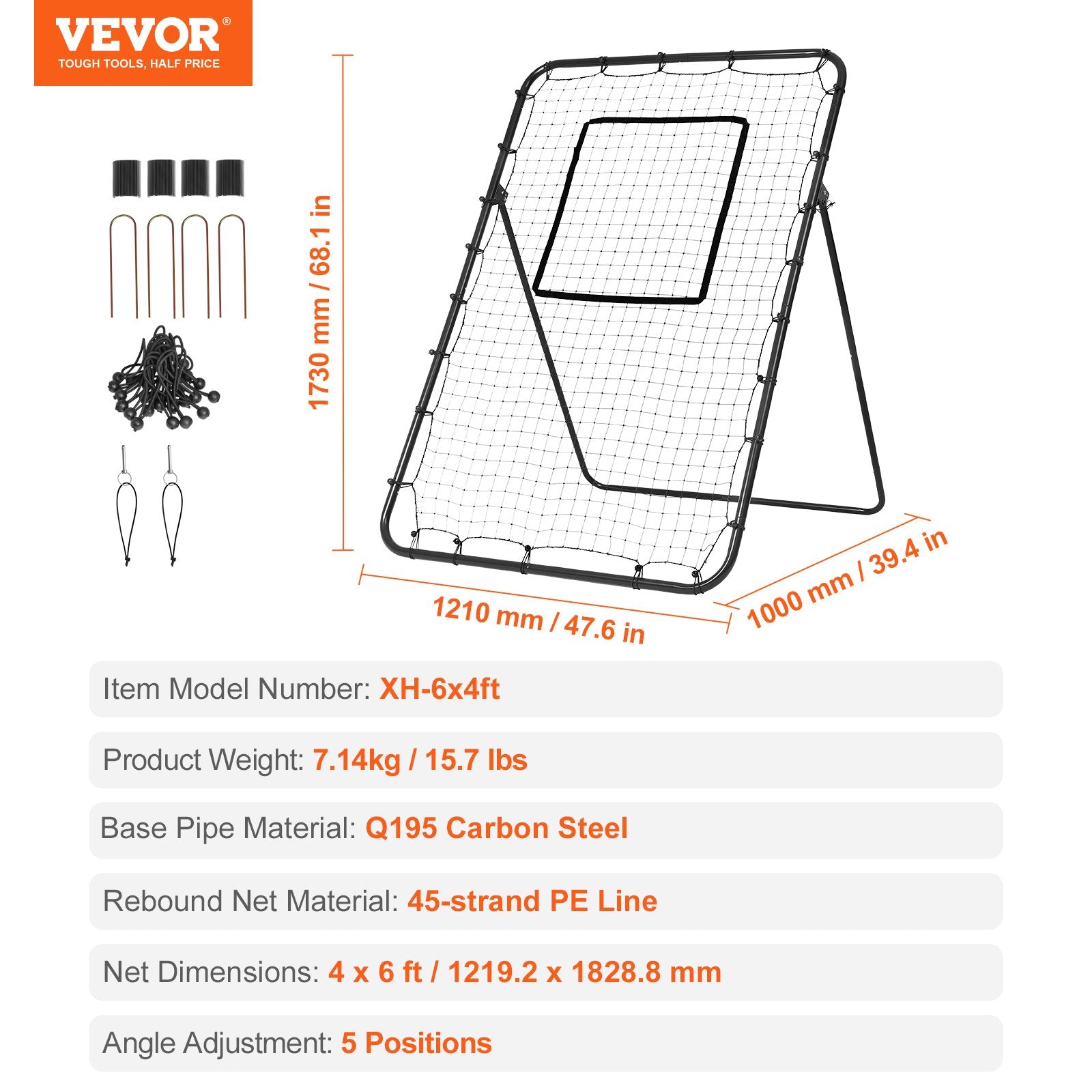 VEVOR Baseball And Softball Rebounder Net, 4 x 6 Feet PitchBack Baseball Nest for Pitching and Fielding Training, Pitch Return Trainer Rebound Net with Pitching Target, 4 Adjustable Angles