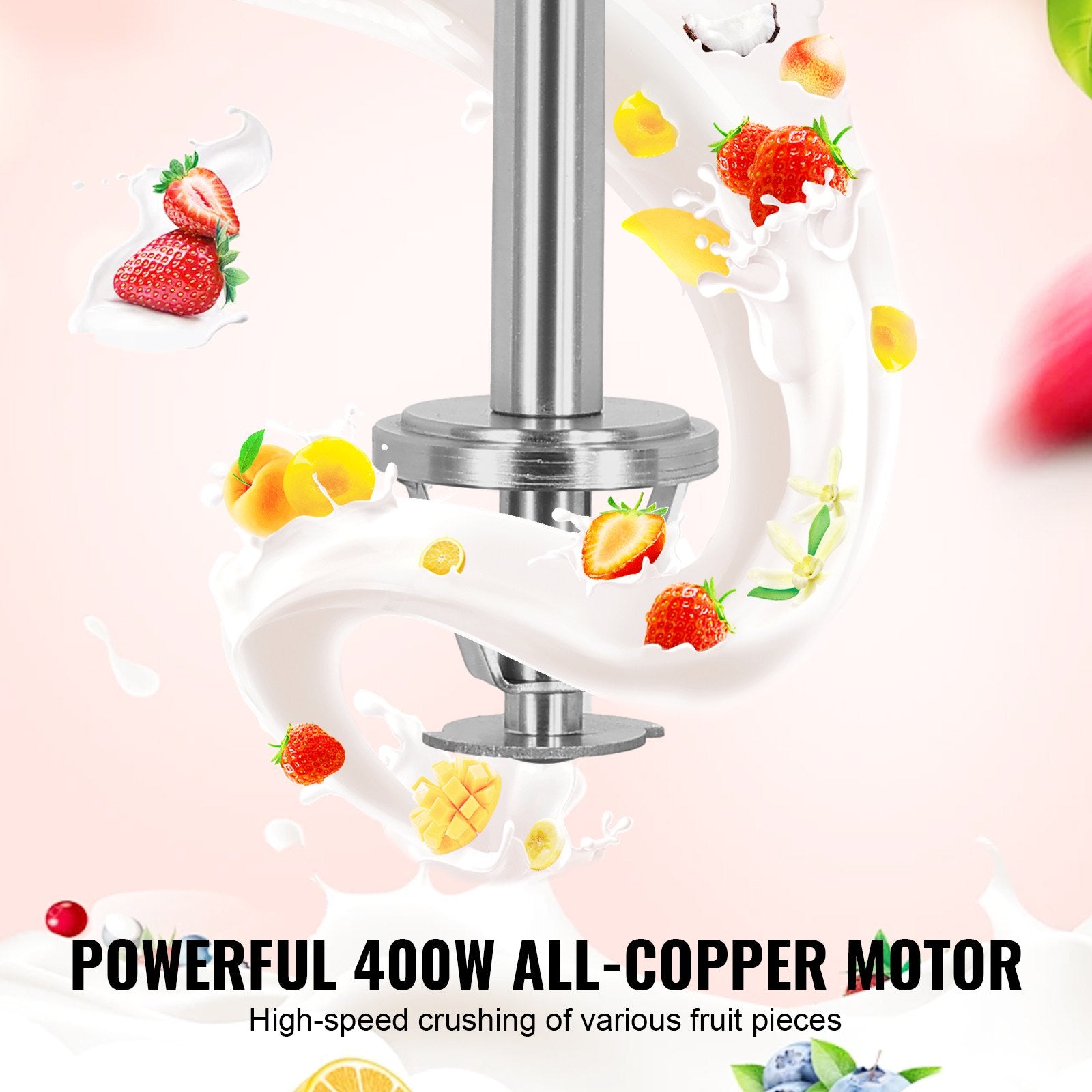 VEVOR Ice Cream Blender, 400W High-Speed Ice Cream Maker Mixer Stir Machine 4200RPM, Stepless Speed Adjustment, 304 Stainless Steel Ice Cream Shaker, 3 Hand Cups, Make Various Flavors of Ice Cream