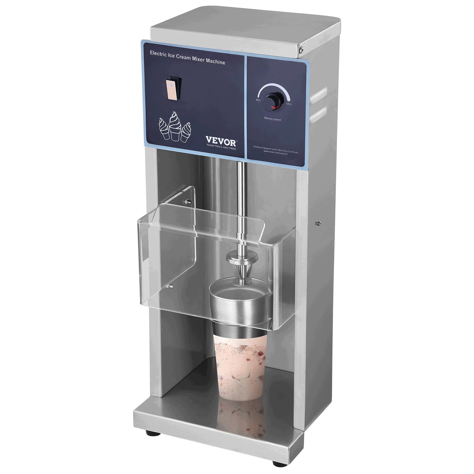 VEVOR Ice Cream Blender, 400W High-Speed Ice Cream Maker Mixer Stir Machine 4200RPM, Stepless Speed Adjustment, 304 Stainless Steel Ice Cream Shaker, 3 Hand Cups, Make Various Flavors of Ice Cream