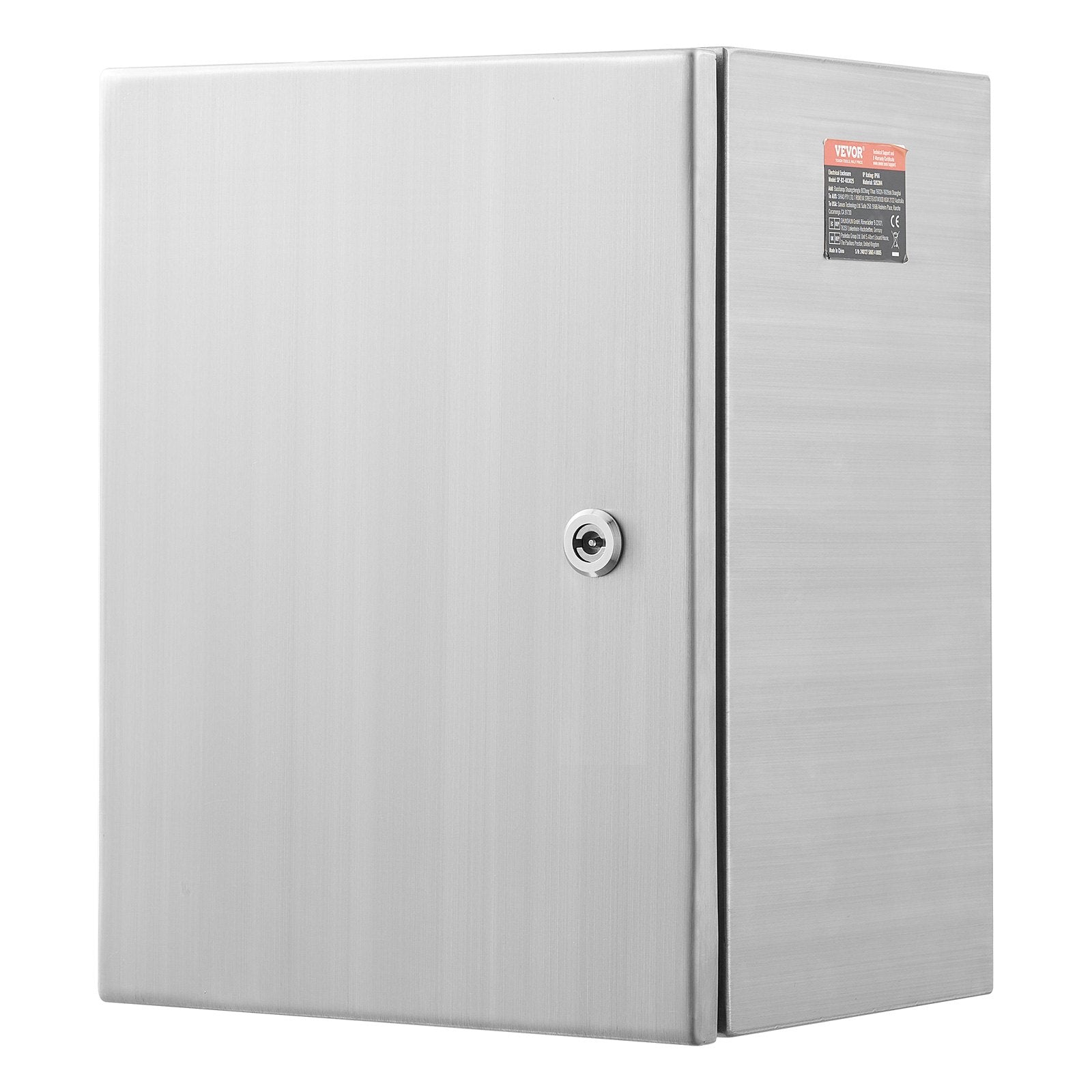 VEVOR Steel Electrical Box, 40x30x25 cm, 304 Stainless Steel Electrical Enclosure Box, Wall-Mounted Outdoor Electrical Electronic Equipment Enclosure with Mounting Plate Hinges Lock, IP66 Waterproof