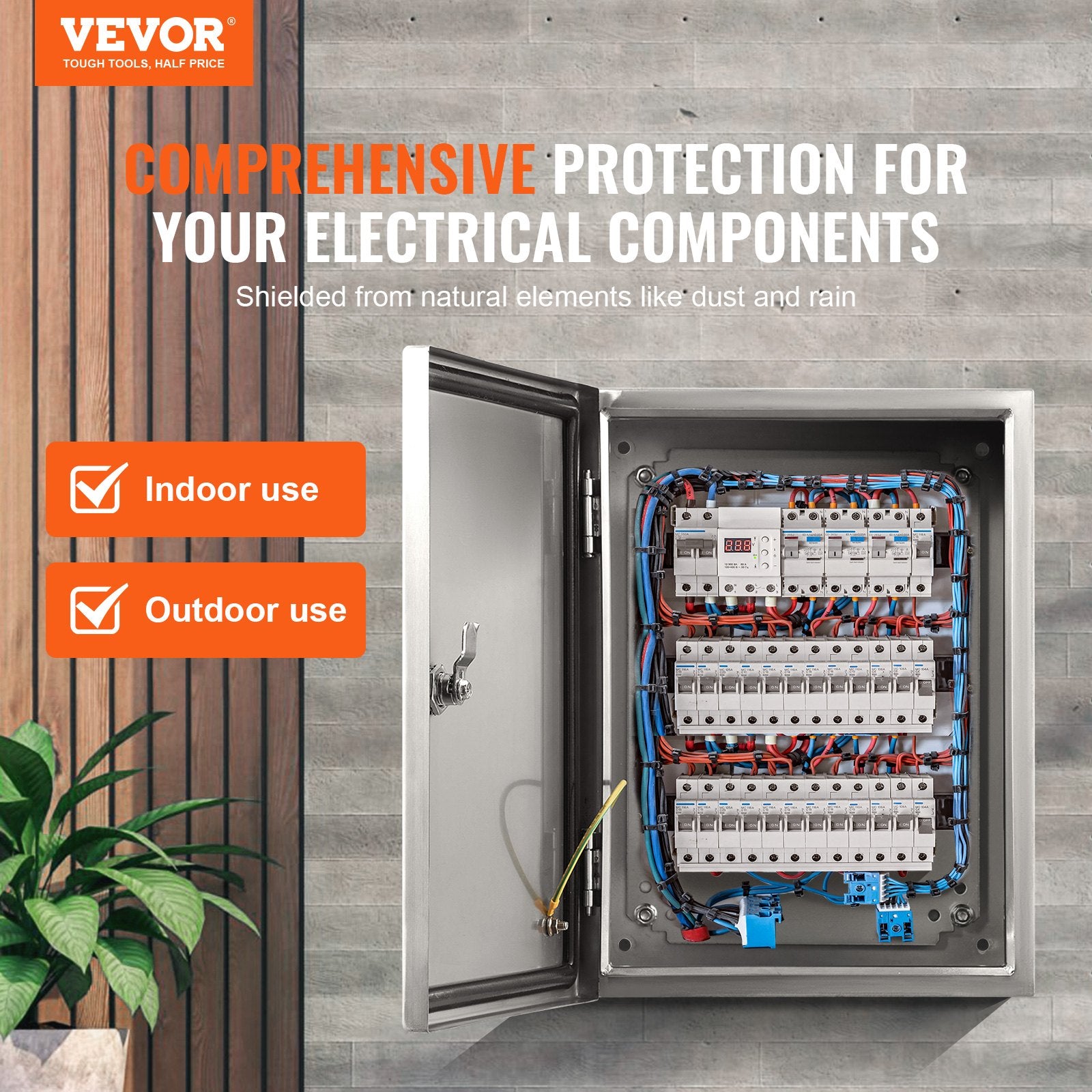 VEVOR Steel Electrical Box, 50x40x20 cm, 304 Stainless Steel Electrical Enclosure Box, Wall-Mounted Outdoor Electrical Electronic Equipment Enclosure with Mounting Plate Hinges Lock, IP66 Waterproof